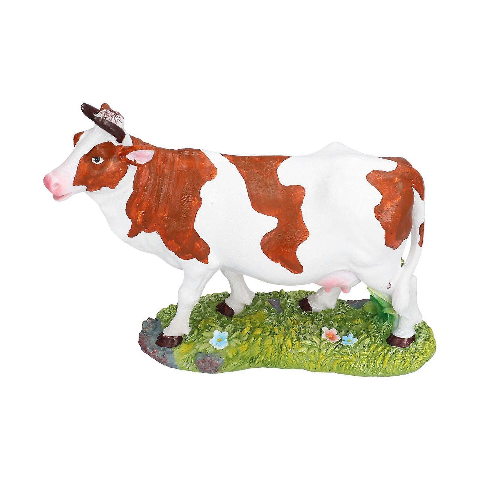 Cow Figurines Brown and White Cow Model Ornament Animal Sculpture Resin Crafts for Home