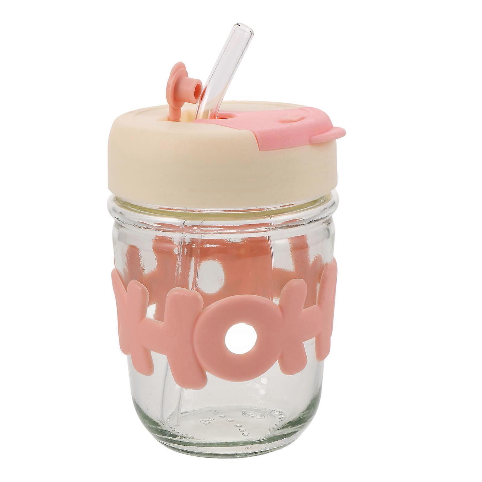 Double Drinking Cup Clear Glass Mug for Drinking with Straw and Lid