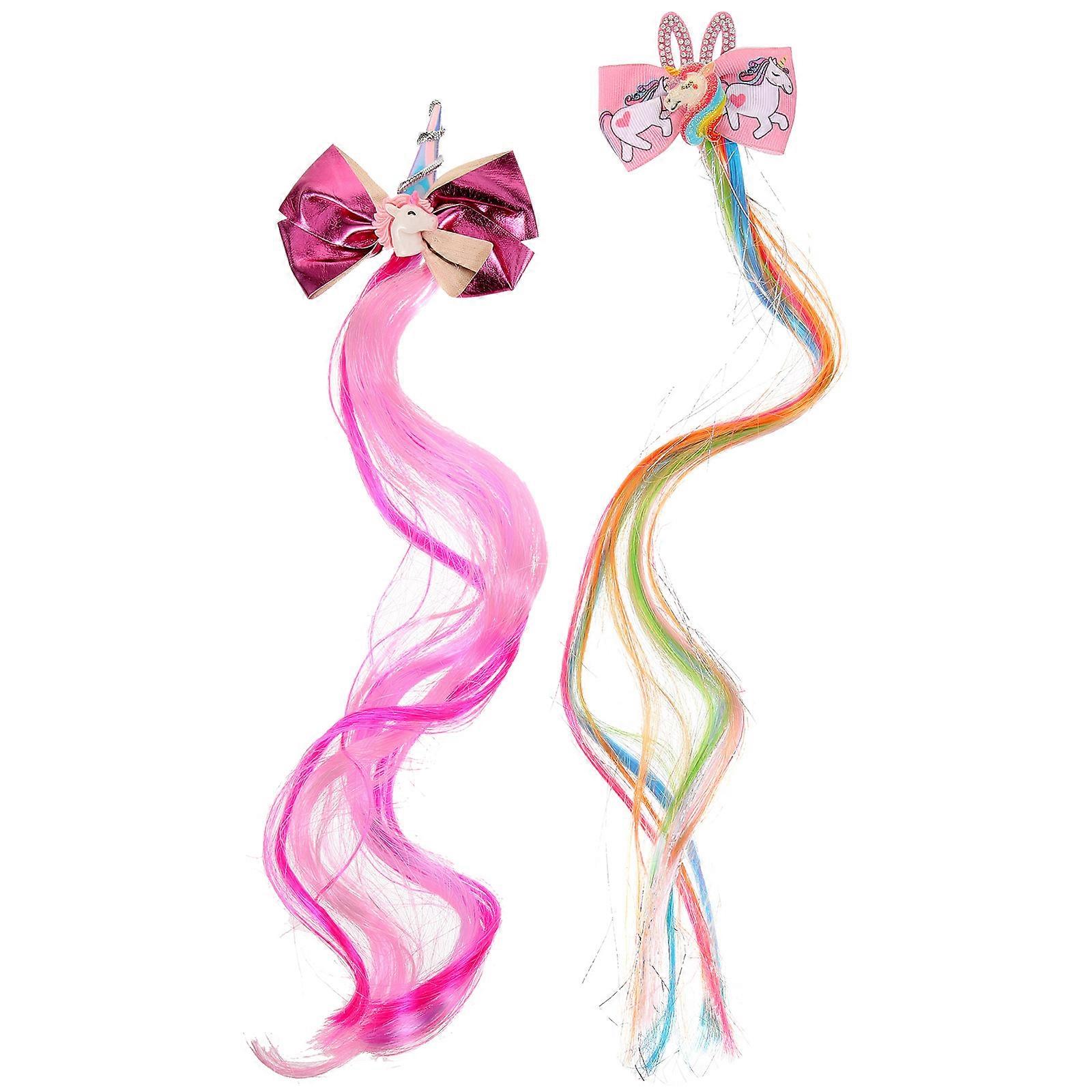 Assorted Color Unicorn Hair Clips for Kids 2Pcs Glittering Bowknot Style