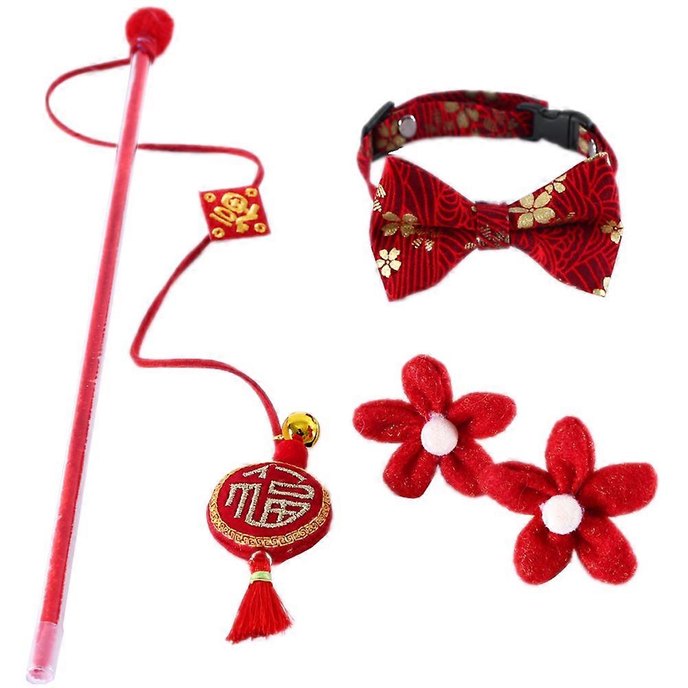 Cat Toy Cat New Year Costume Kit for Decor 2Sets Red Chinese Style Accessories