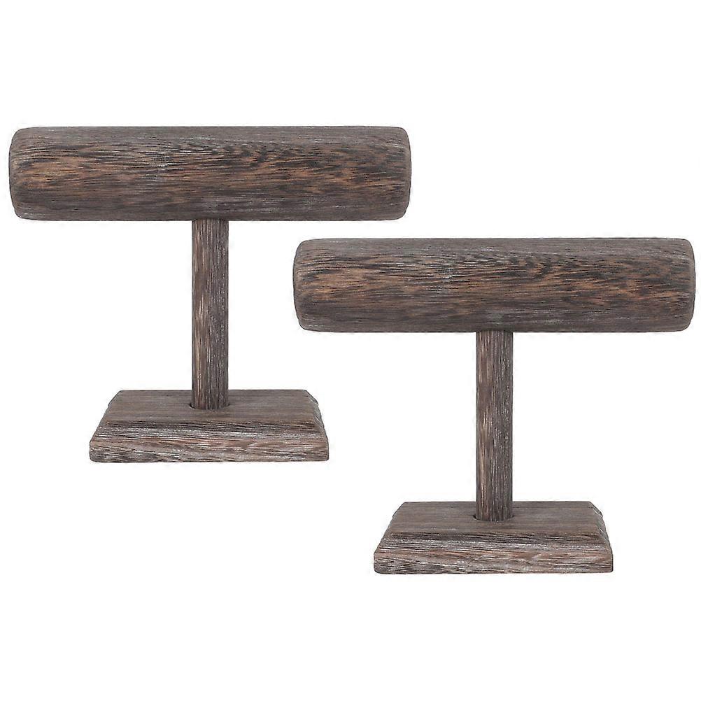 Wooden Headband Organizer for Display with 6Pcs Storage Stands Coffee