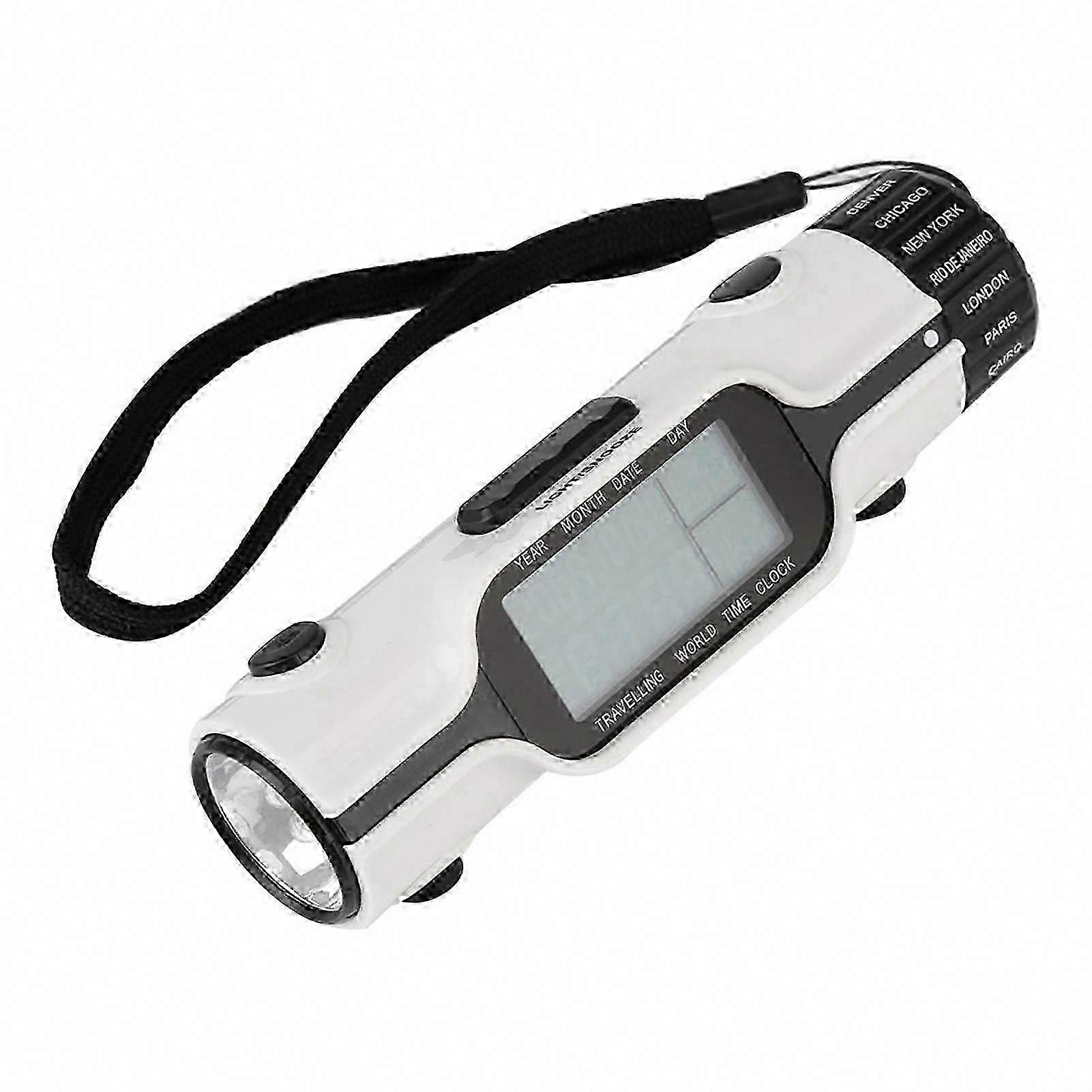 LED Flashlight Digital Alarm Clock with World Time, Thermometer for Outdoor Travel