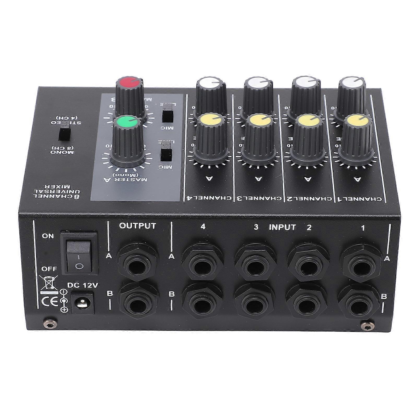 Mixer audio a 8 canali Console audio stereo mono in metallo nero