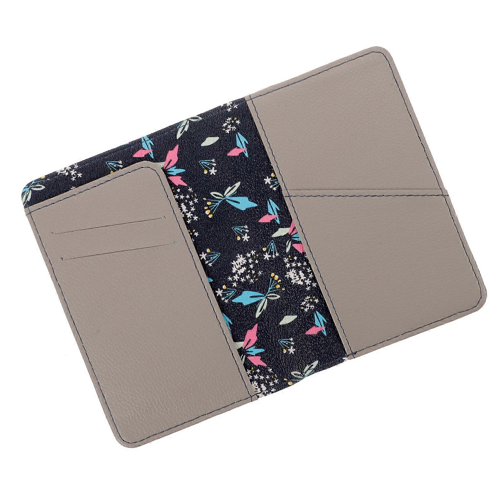 Passport Storage Holder Document Organizer For Everyday Use Rectangular Shape Portable Design Navy Blue With Flowers 1Pcs