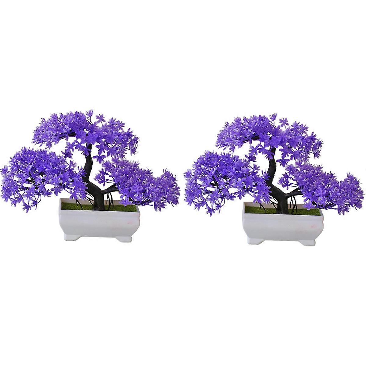 2Pcs Artificial Plant Bonsai Plastic Small Tree Pot,
