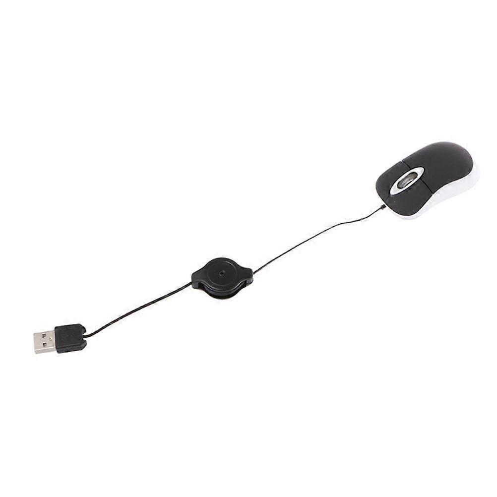 2Pc Mini Compact Travel Optical Mouse Retractable Cord Plug and Play for Windows (Black)