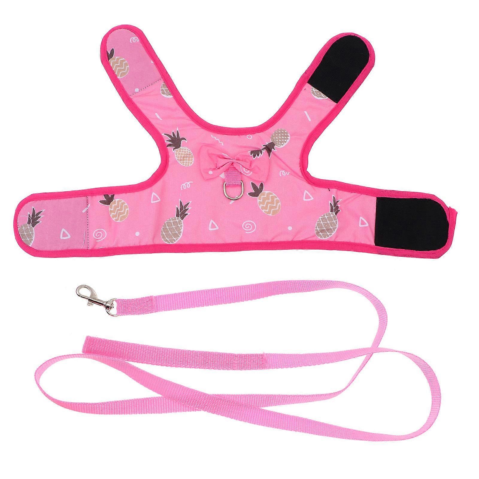 Rabbit Bow Vest Harness for Outdoor Walking with Leash Pink