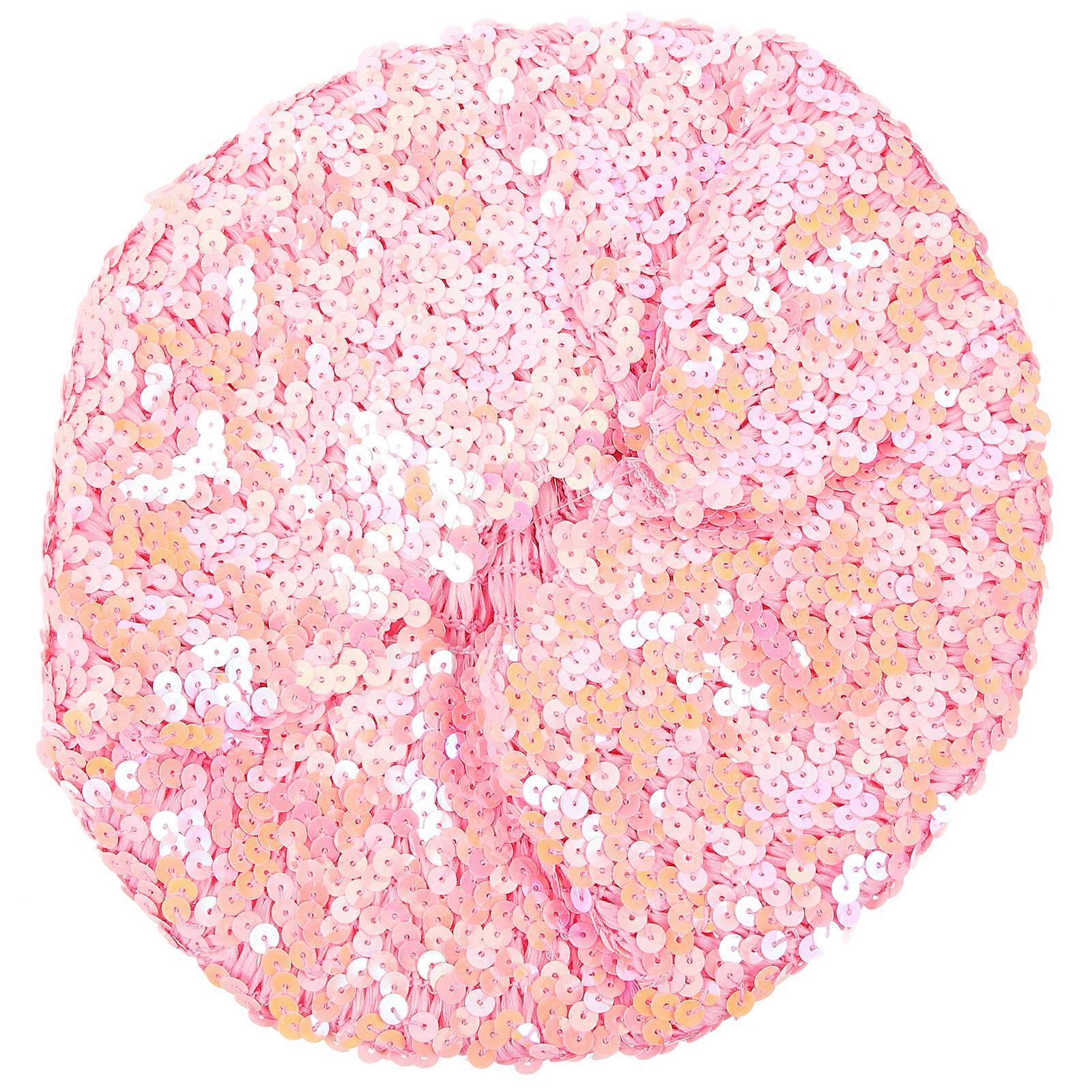 Sequin Beret Sparkle Beanie Cap for Dance Performance 2Pcs Pink Color