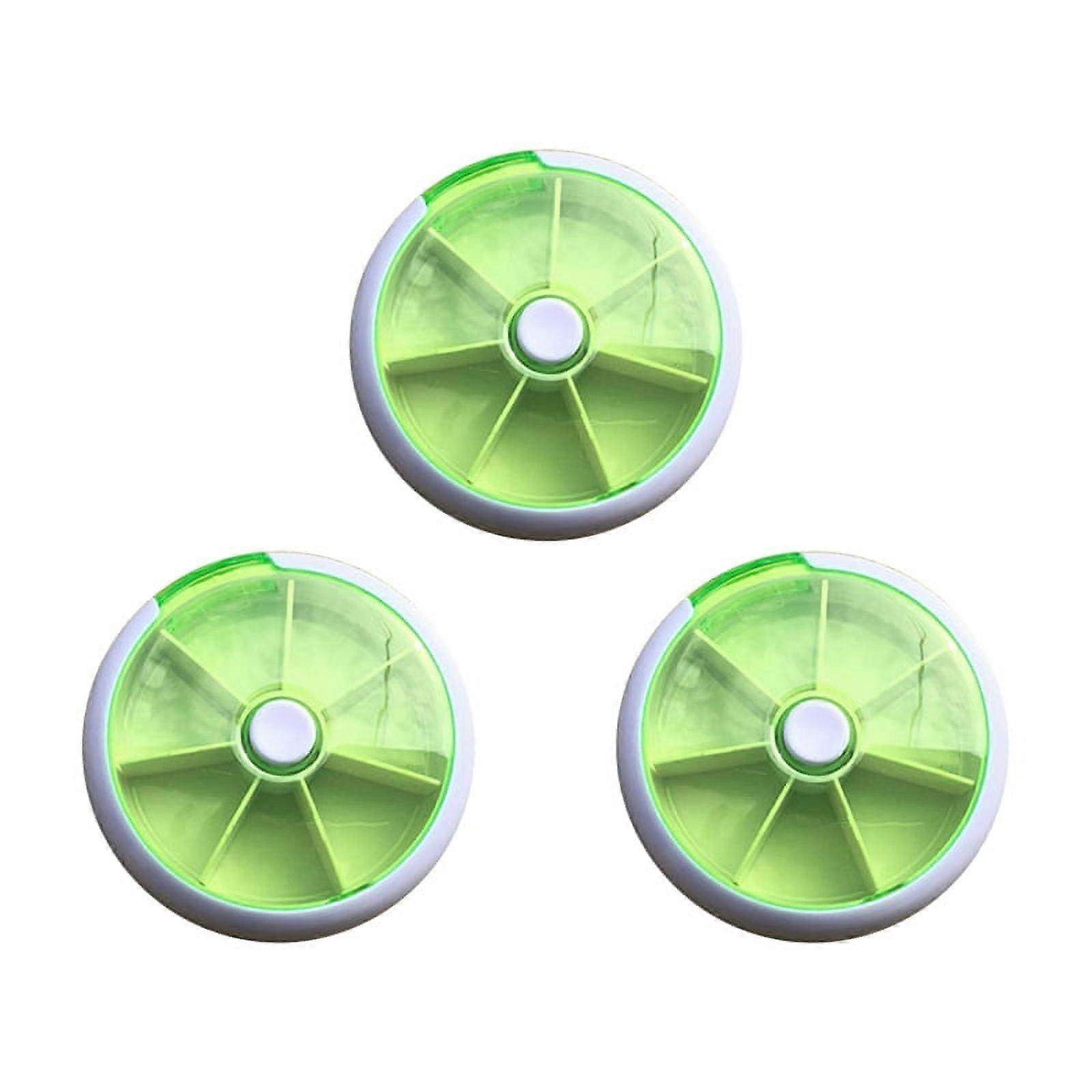 Pill Box, 7 Day Pill Dispenser, Round Pill Box, Mini 7 Day Circular Shape Rotary Style Pill Cases Green