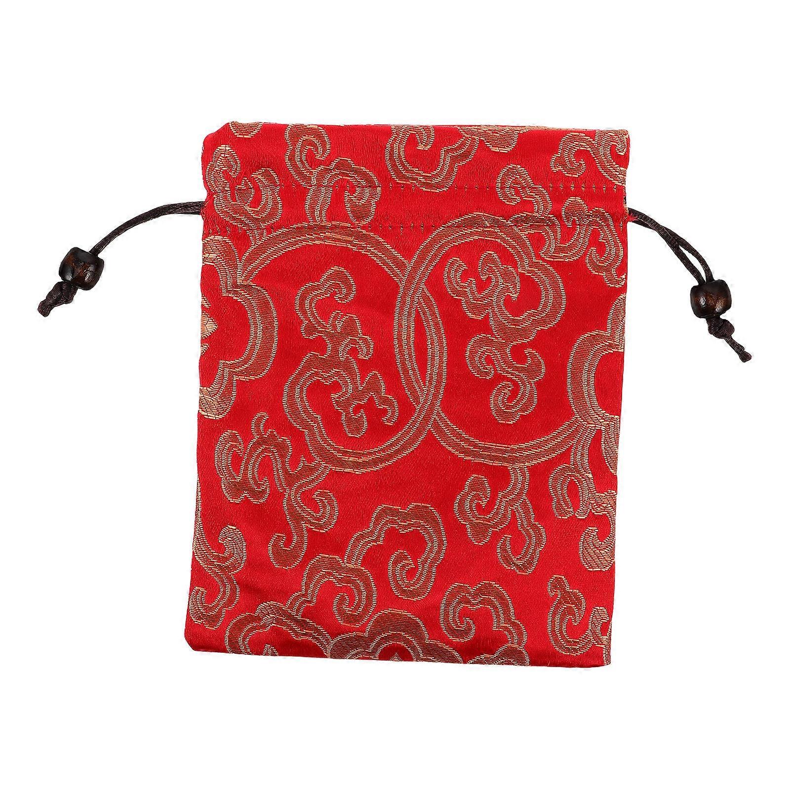 Traditional Silk Brocade Drawstring Pouch for 3Pcs Jewelry Storage