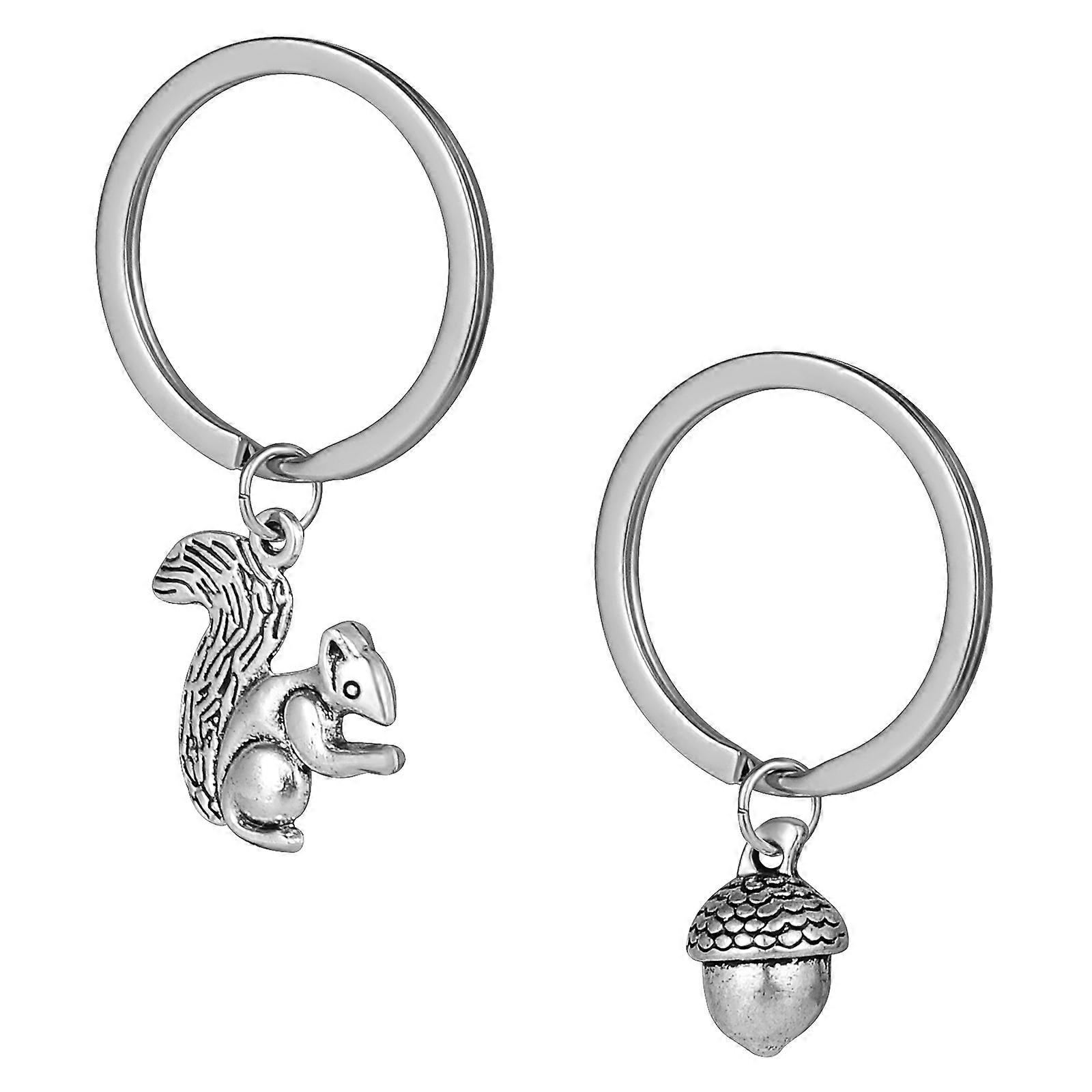 Squirrel Ornaments Key Chains Backpack Decoration 2Pcs Silver
