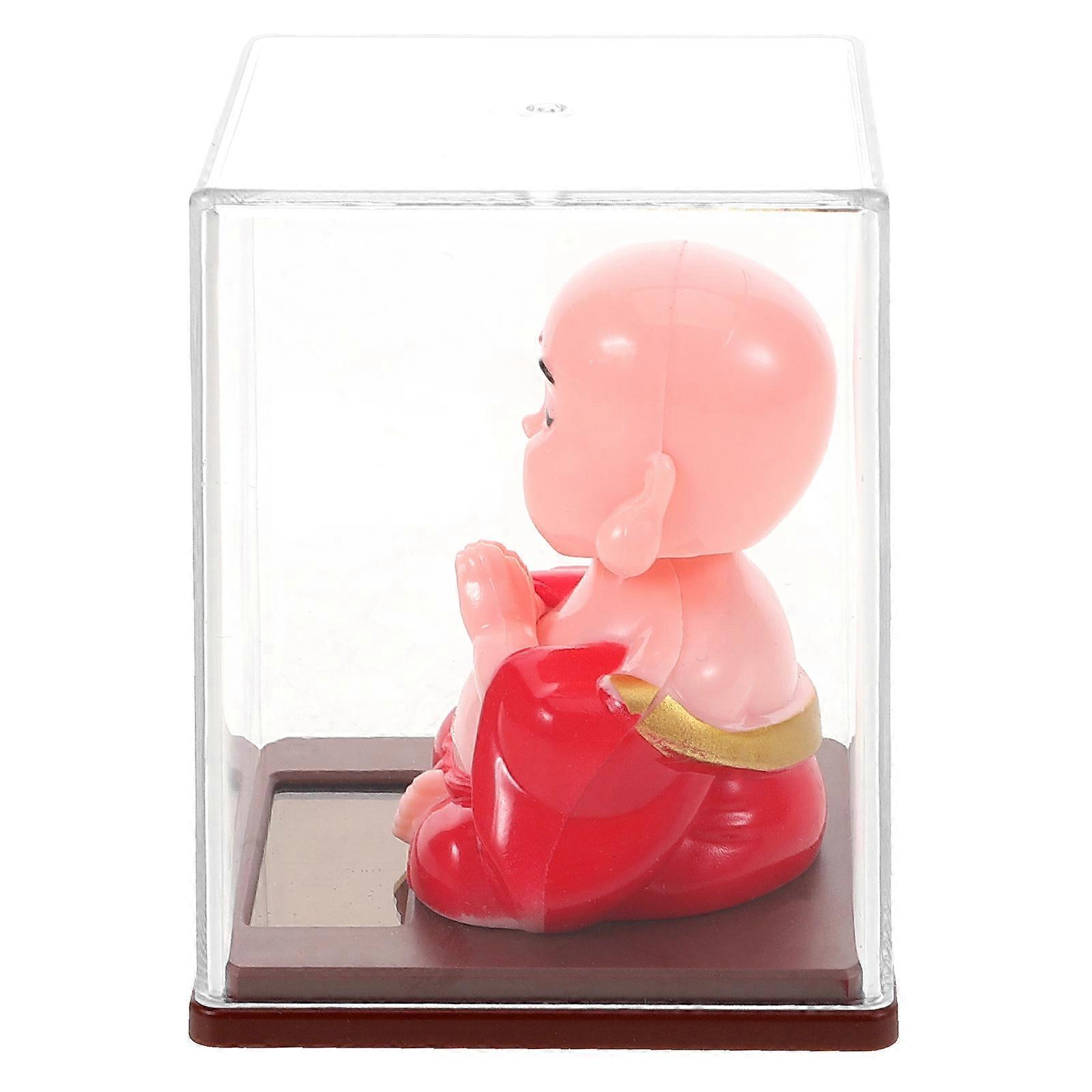 Mini Monk Statue Car Dashboard Ornament for Decoration 3Pcs Red Resin Figurine