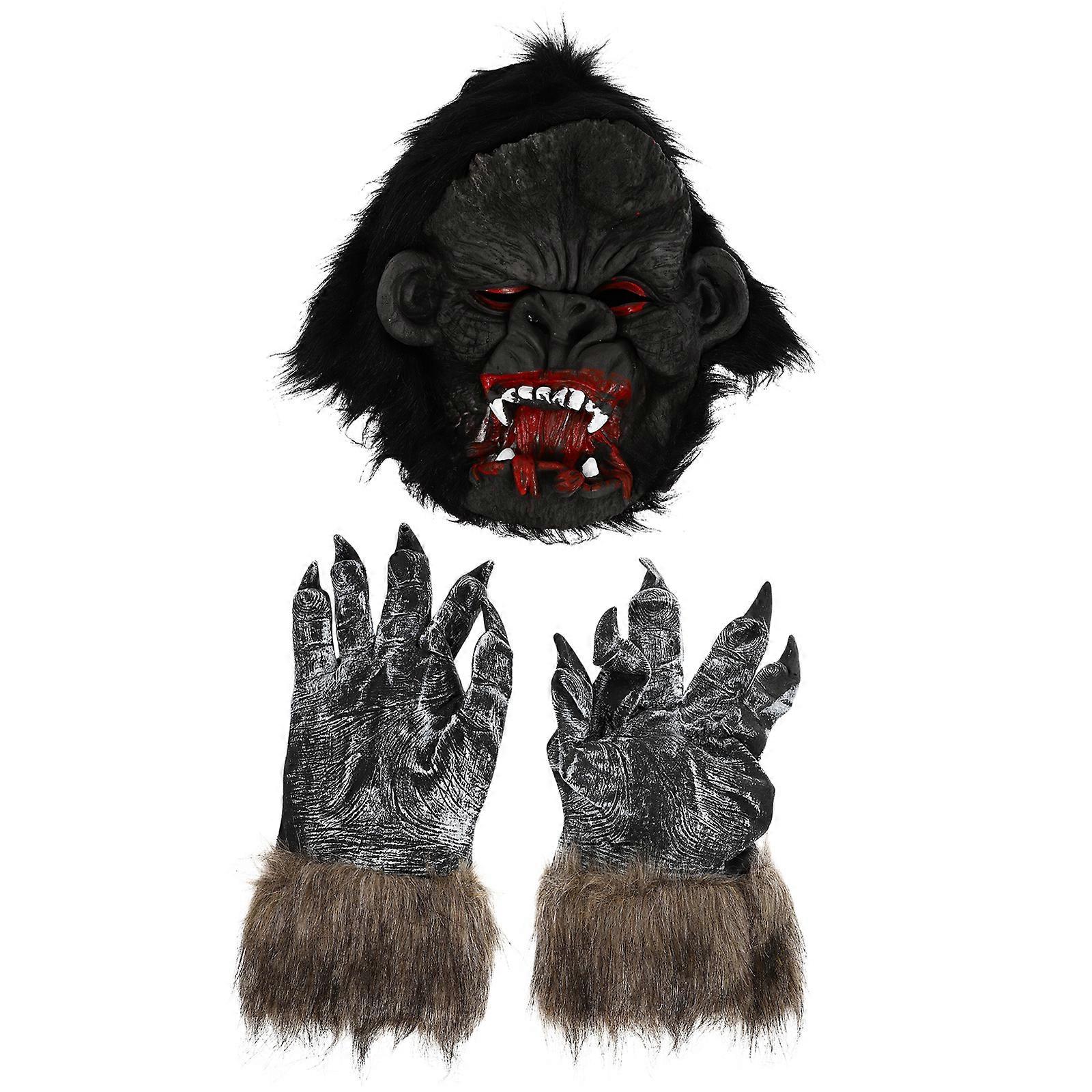 Halloween Gorilla Gloves and Mask for Horror 2Sets Performance Use