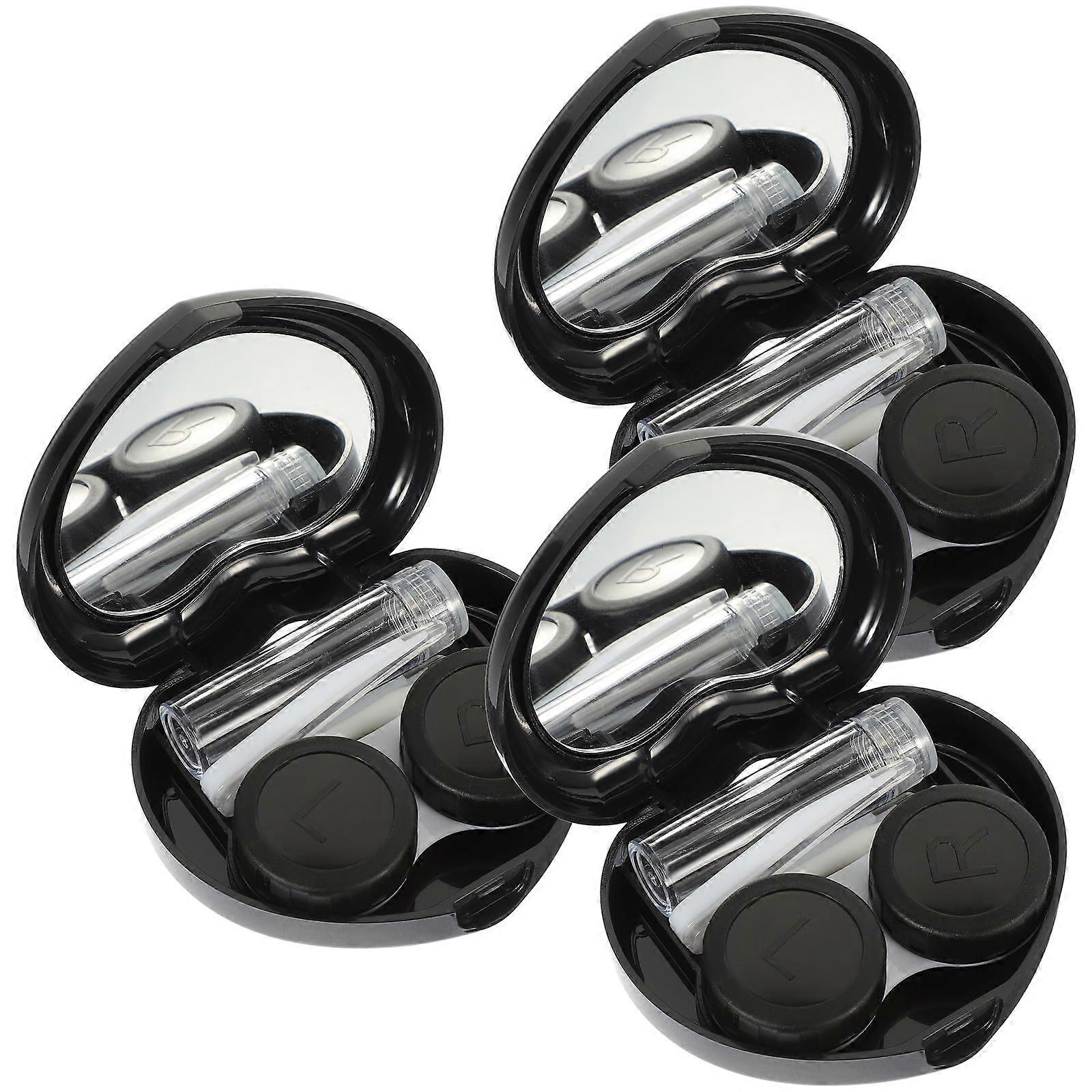 Portable Contacts Lens Case Box With Mirror Ideal For Outdoor Use In Black Color Suitable For Contact Lens Users - 3 Sets