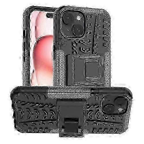 For iPhone 15 Tire Texture TPU + PC Mobile Phone Case with Holder