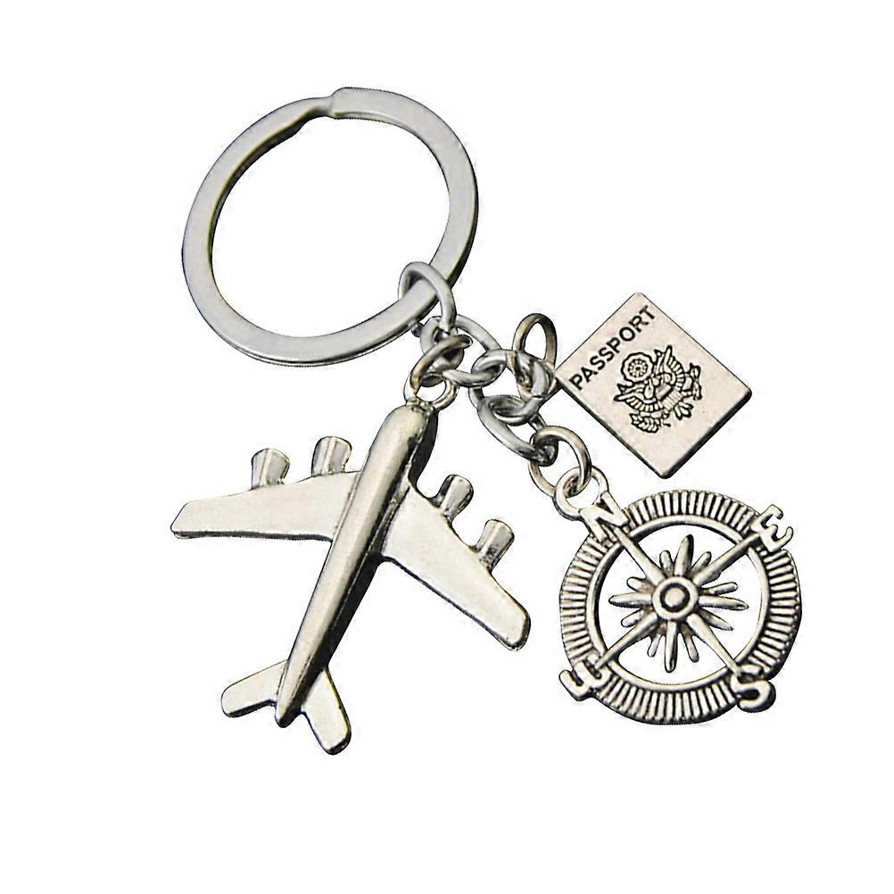 Compass Shape Keychain 2Pcs Suitable For Family Gifts Featuring Airplane Style In Silver Color