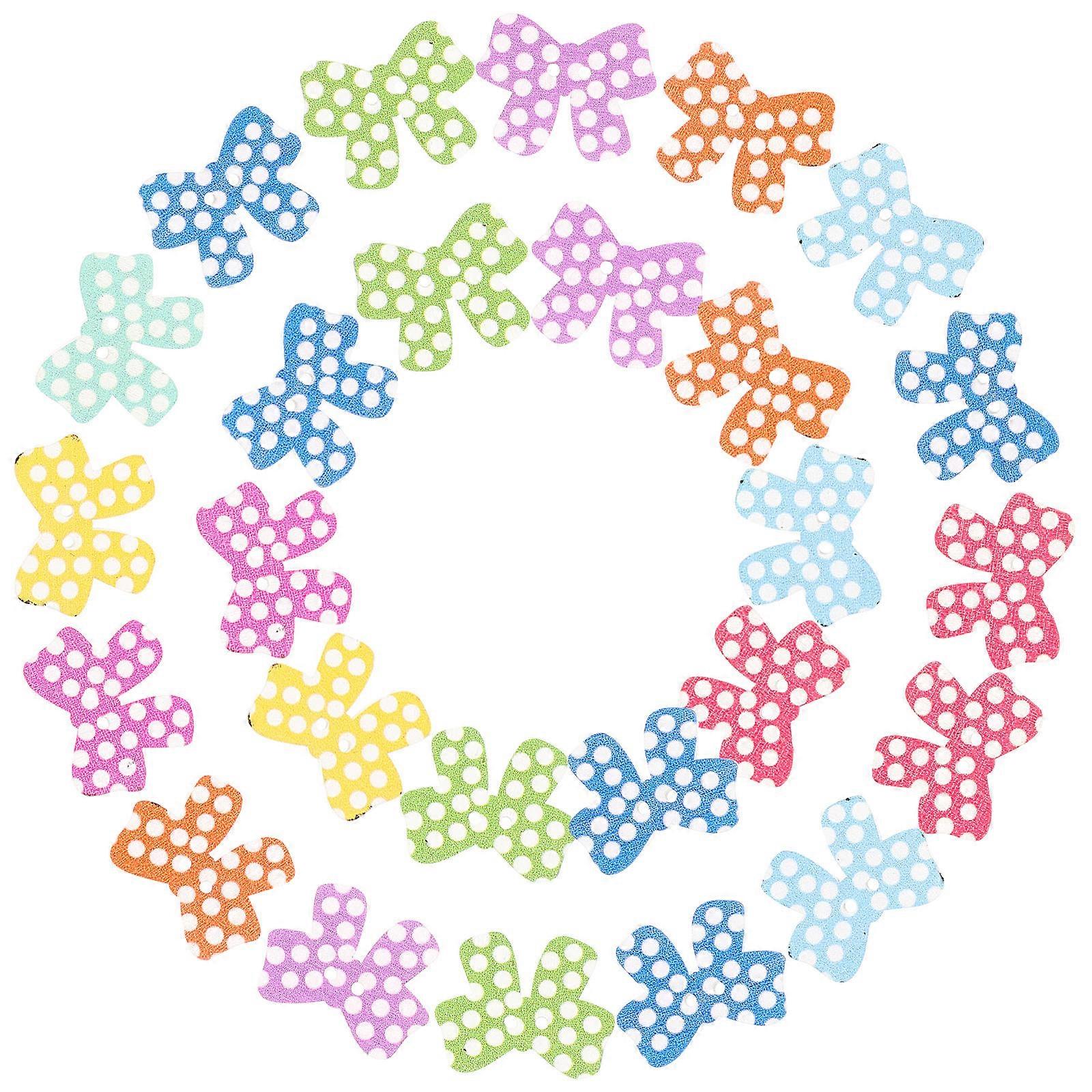 100 Pcs Assorted Color Wooden Bowknot Buttons for Clothing Fastening and Creative Sewing Activities