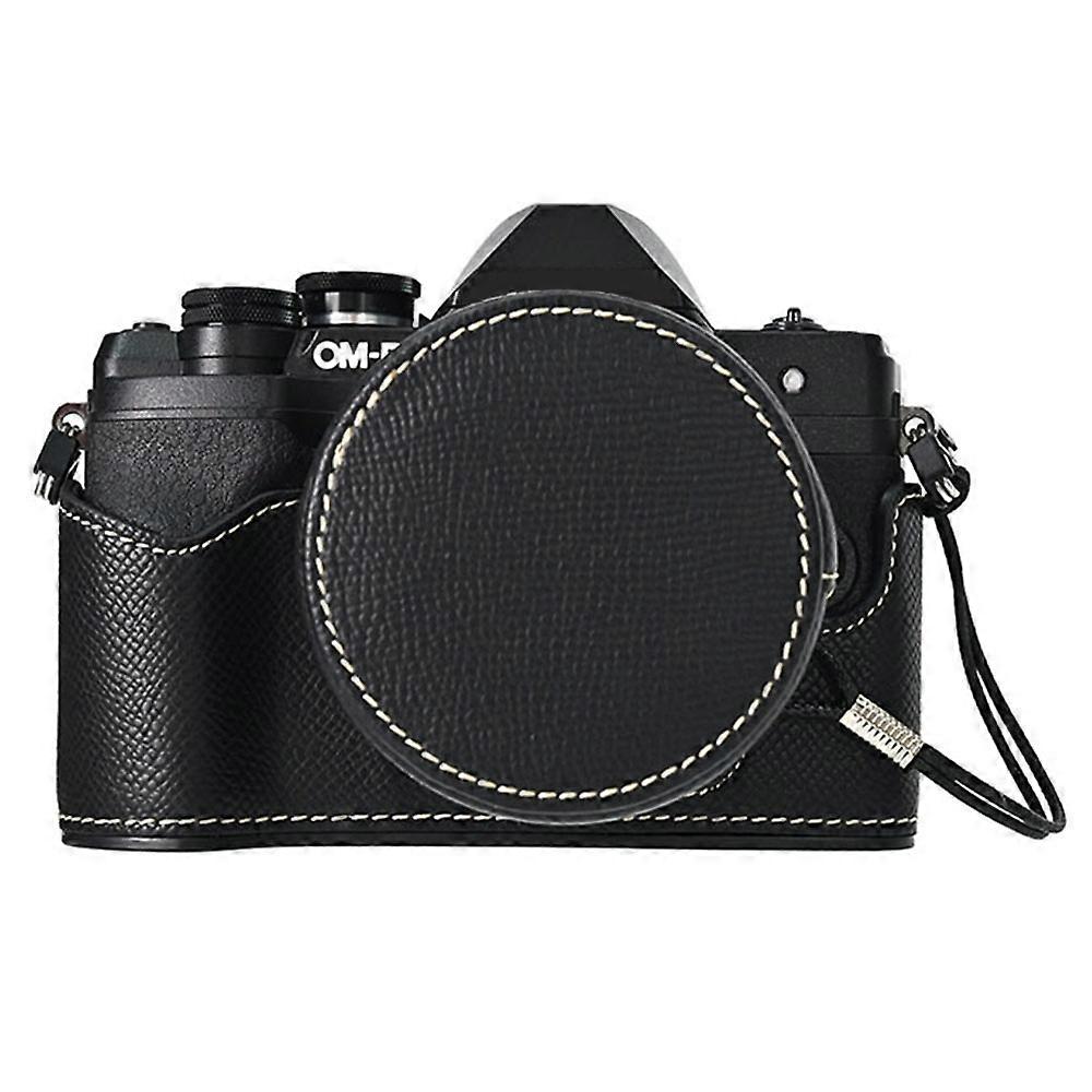 Για θήκη κάμερας Olympus OM-D E-M10 Mark IV Half Wrapped Leather Bottom Cover με καπάκι φακού