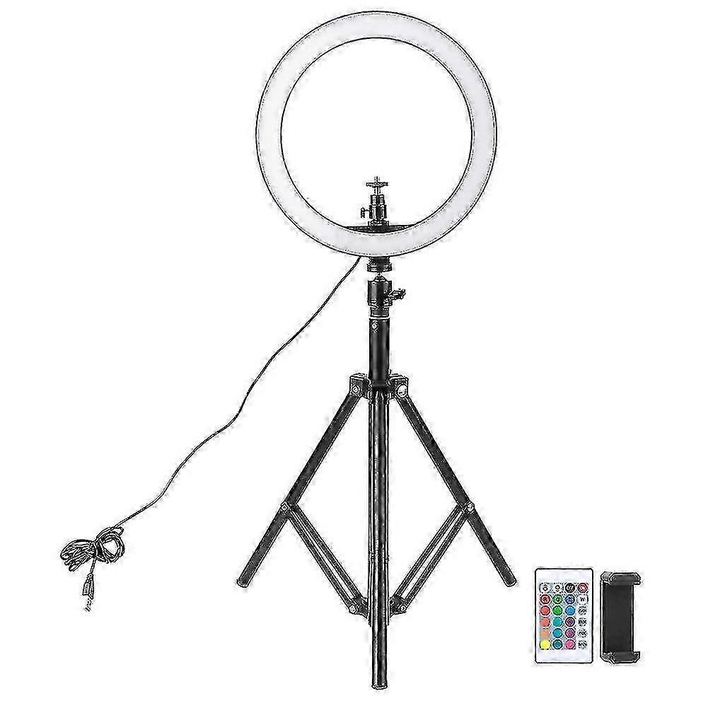 Lampe de remplissage annulaire RVB alimentée par USB, télécommande multicolore, lumière de remplissage pour diffusion en direct de selfies 26 s