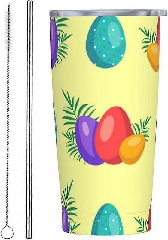 Gobelet isotherme de Pâques de 59 cl avec couvercle et paille, en acier inoxydable, idéal pour les voyages et les boissons chaudes et froides.