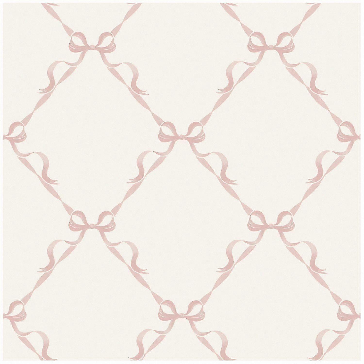 Cream Pink Wallpaper with Bow Pattern