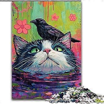 Quebra-cabeças para adultos, gato e corvo para adolescentes, brinquedos desafiadores, decoração de parede, presentes exclusivos de aniversário e Natal - PT 1095