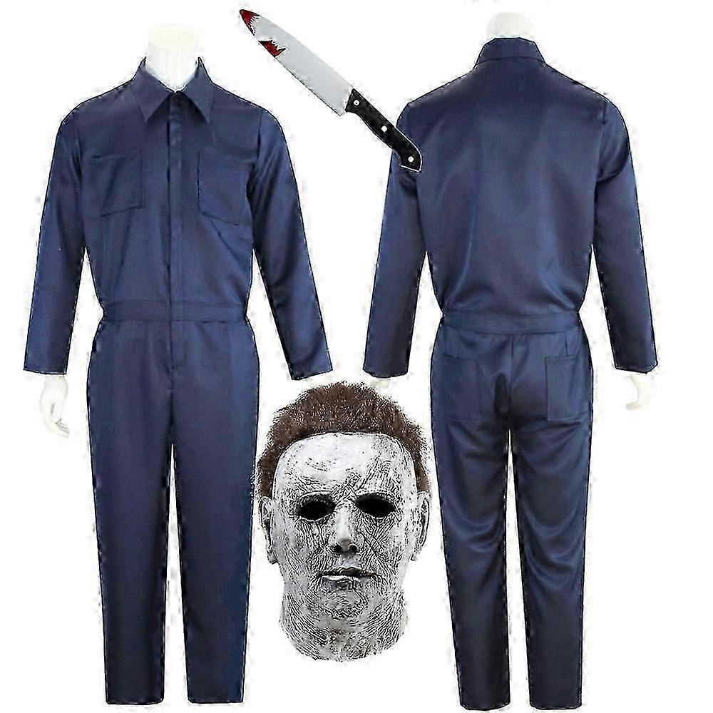 Michael Myers Halloween Costume Set with Mask and Jumpsuit for Adults