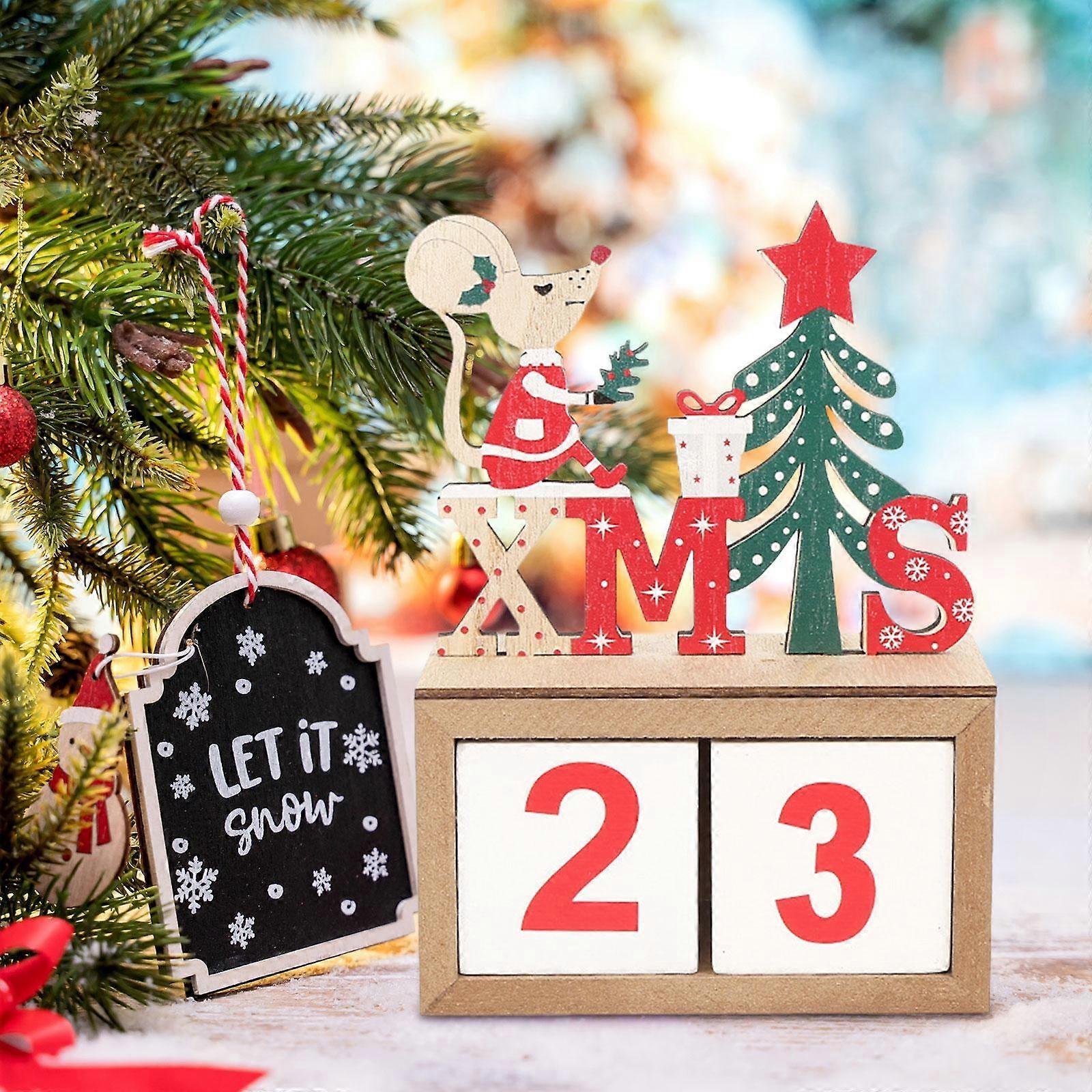 Christmas Advent Calendar Wooden Blocks with Number Days until Christmas Xmas