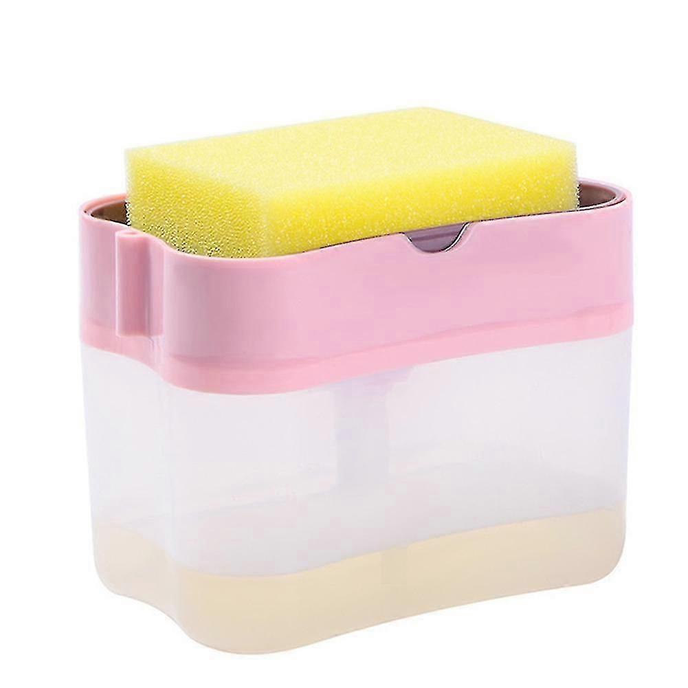 Manual Press Soap Dispenser Double Layer With Sponge 2 In 1 Scrubber Holder Kitchen Bathroom