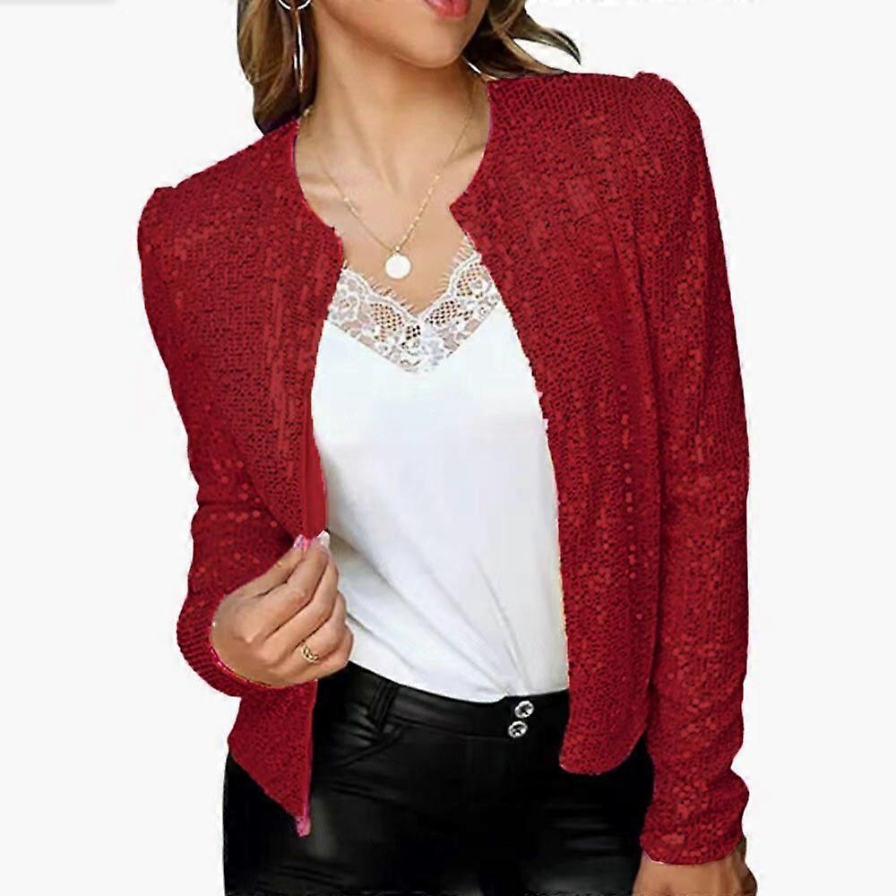 Ladies Women's Sparkly Sequins Christmas Open Coat Jacket Blazer Party Tops SIZE