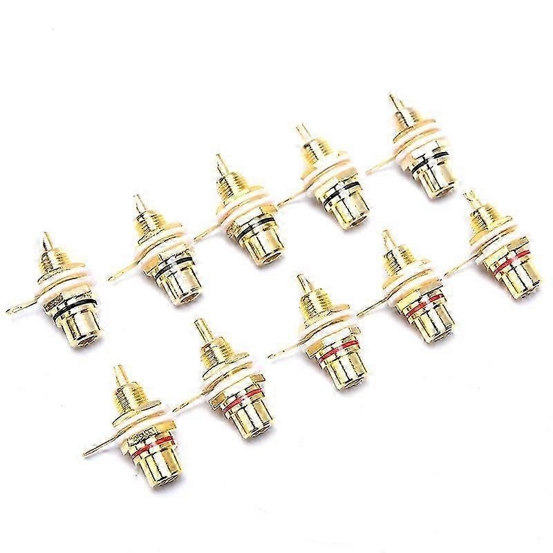 10pcs Panel Mount Gold Plated RCA Female Plug Jack Audio Socket Amplifier