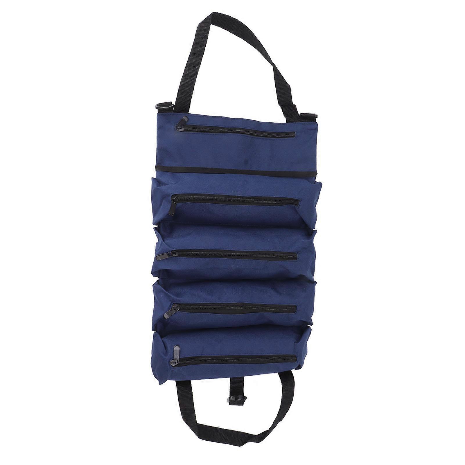 Roll Up Tool Bag 5 Zipper Pockets Portable Oxford Cloth Electricians Tool Bag for Carpenter Plumber Blue 