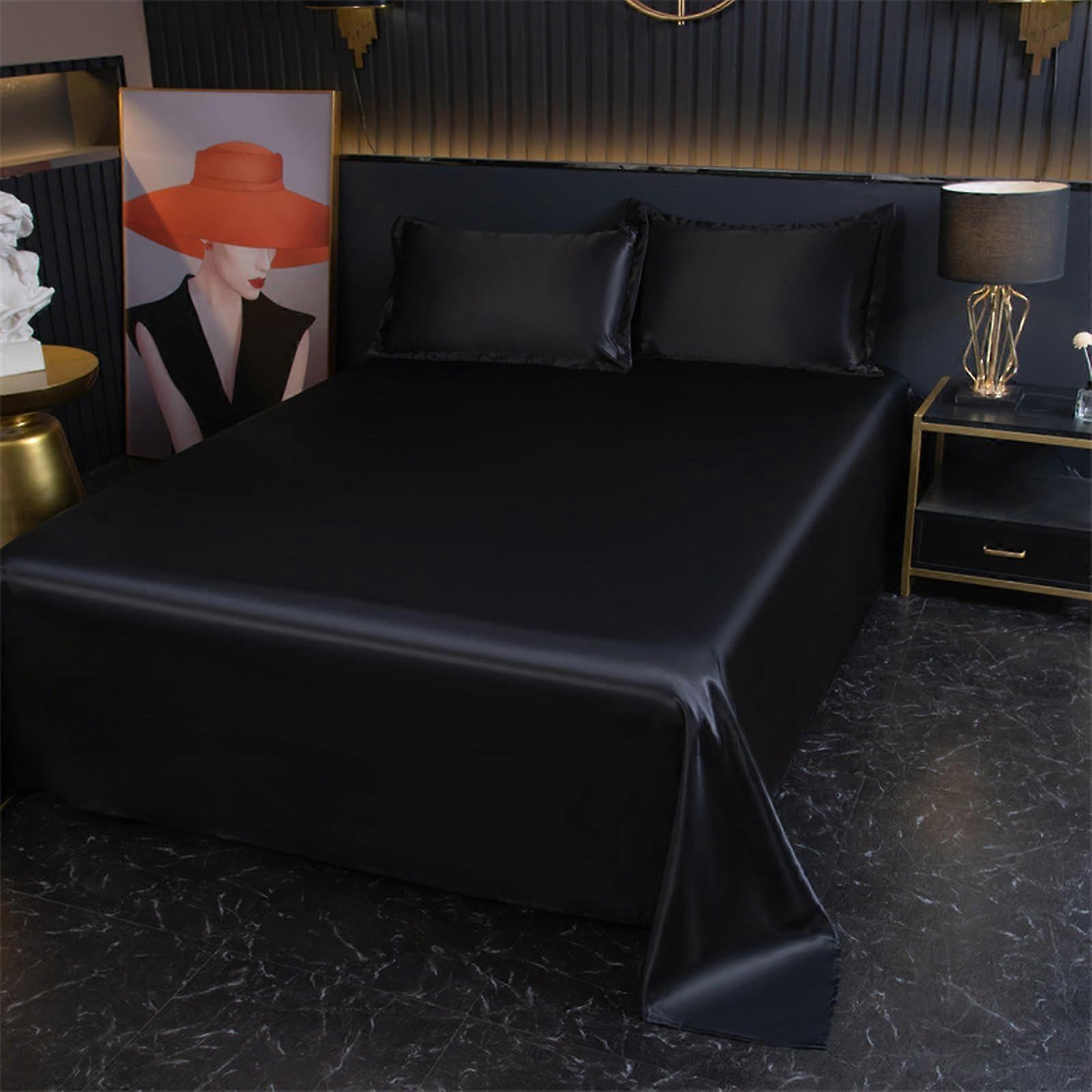 Stain Flat Sheets 180x230cm Black Breathable Anti Wrinkle Shrink And Fade Resistant Flat Sheets