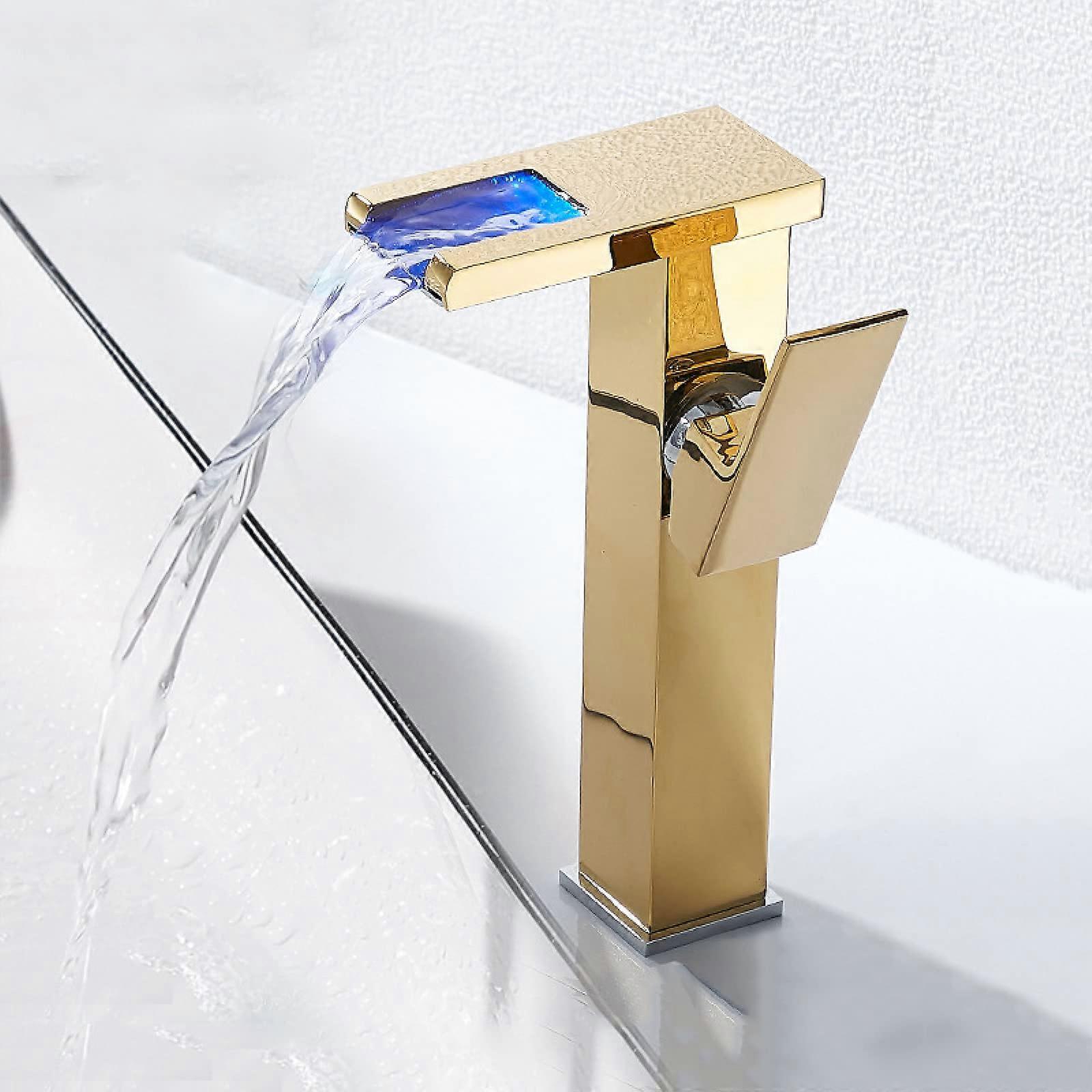 Mixer Tap Bathroom Sink Waterfall Brass Faucet White Finish Single Handle 1 Hole Hot and Cold Three Color Changing