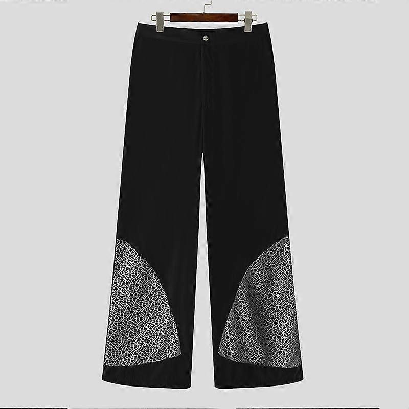 INCERUN Men Zip-up Waist Hollow Mesh Hem Patchwork Long Pants Trousers