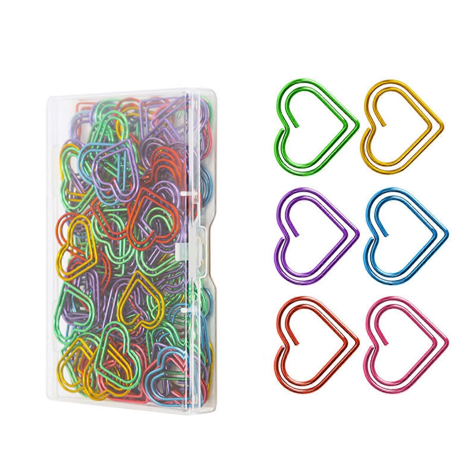 100/200Pcs Heart Paperclips Colored Metal Paper Clip Metal Bookmarks Clips for Display and Hanging Note Document Postcard Multicolor