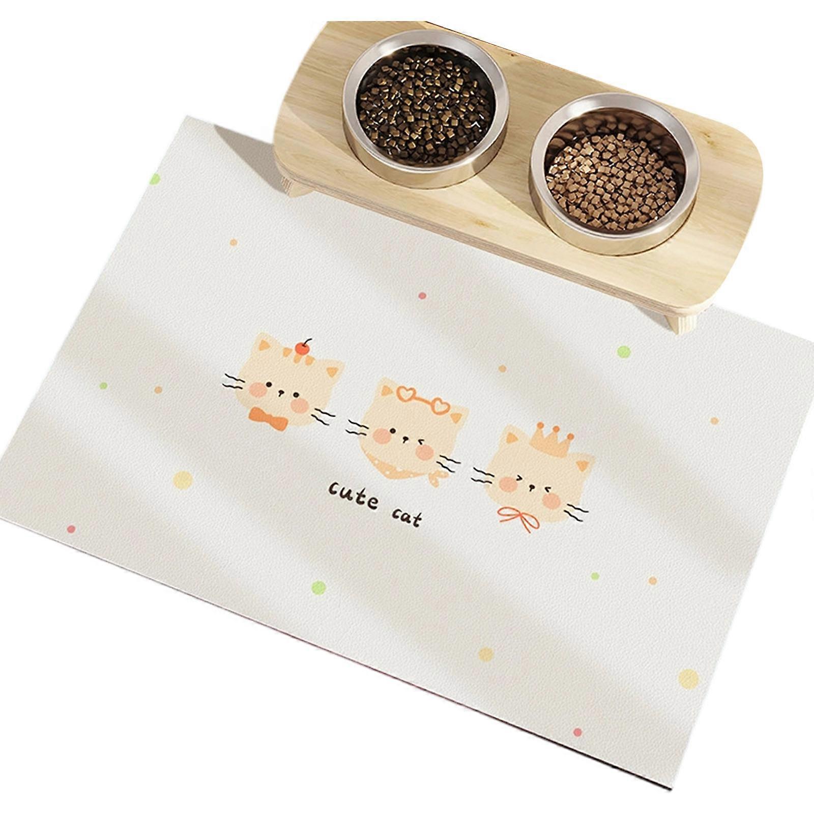 Reusable Dog Food Mat With Waterproof Coating Cartoon Pattern Feeding Pad For Travel Scratch Resistant Pet Placemat Multicolor