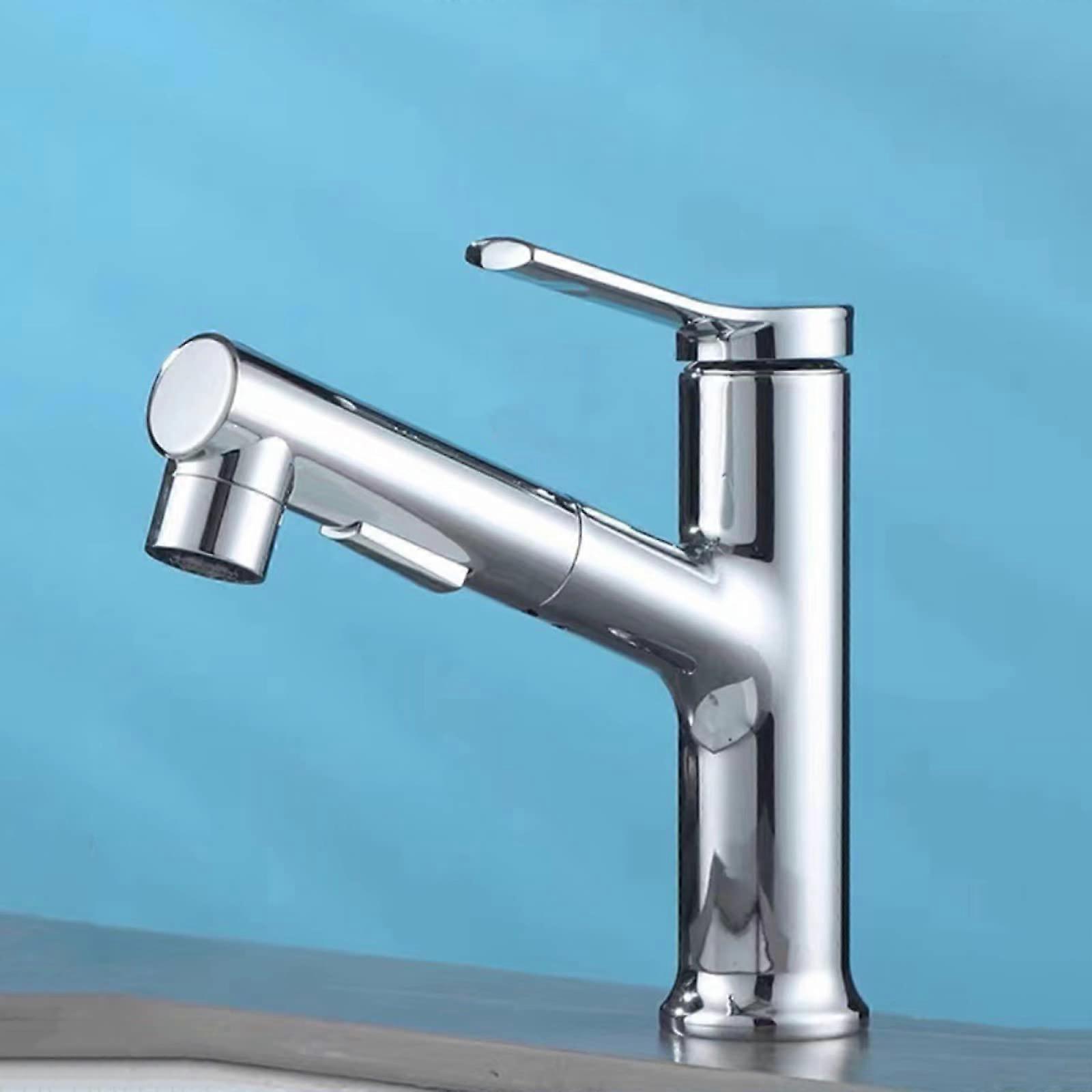 Bathroom Taps with Pull Out Spray Single Hole Sink Faucet 3 Modes Pull Down Sprayer Single Lever Hot Cold Brass Chrome