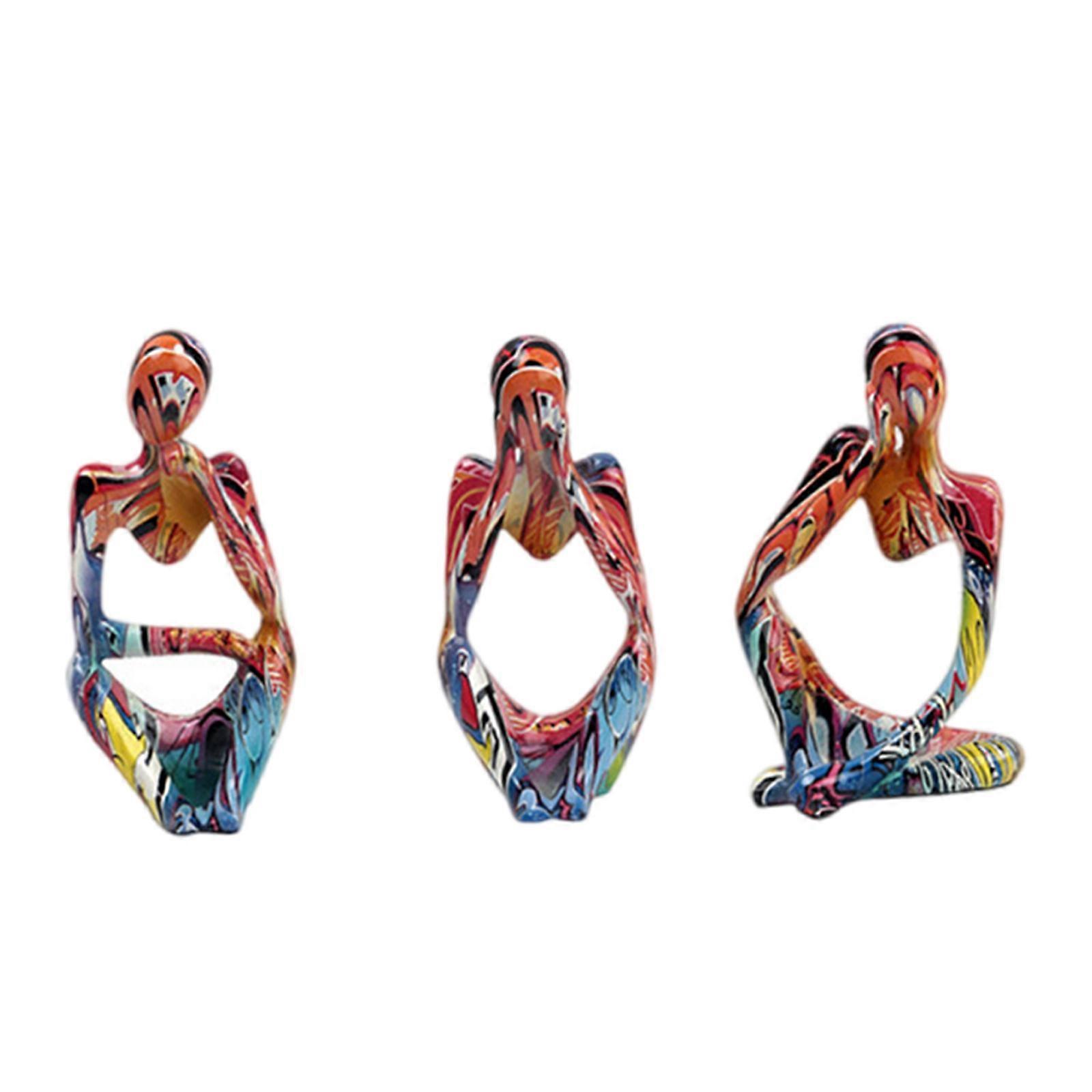 3Pcs Thinker Statue Abstract Art Figurine Resin Thinker Sculptures Decorative Objects for Office Home Desktop Decors Multicolor