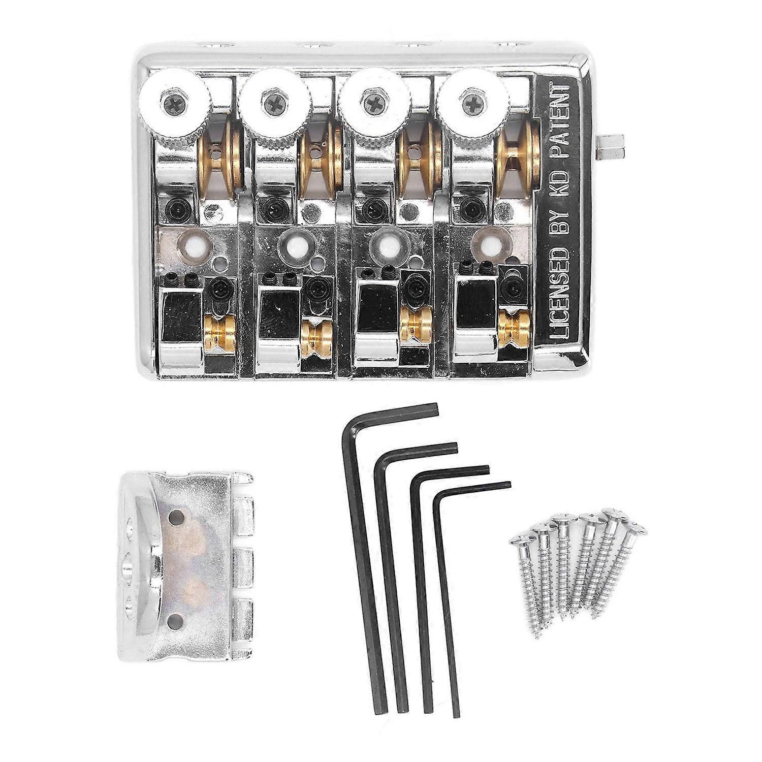 4 String Headless Electric Bass Bridge Zinc Alloy Brass Bridge Replacement with String Lock Silver