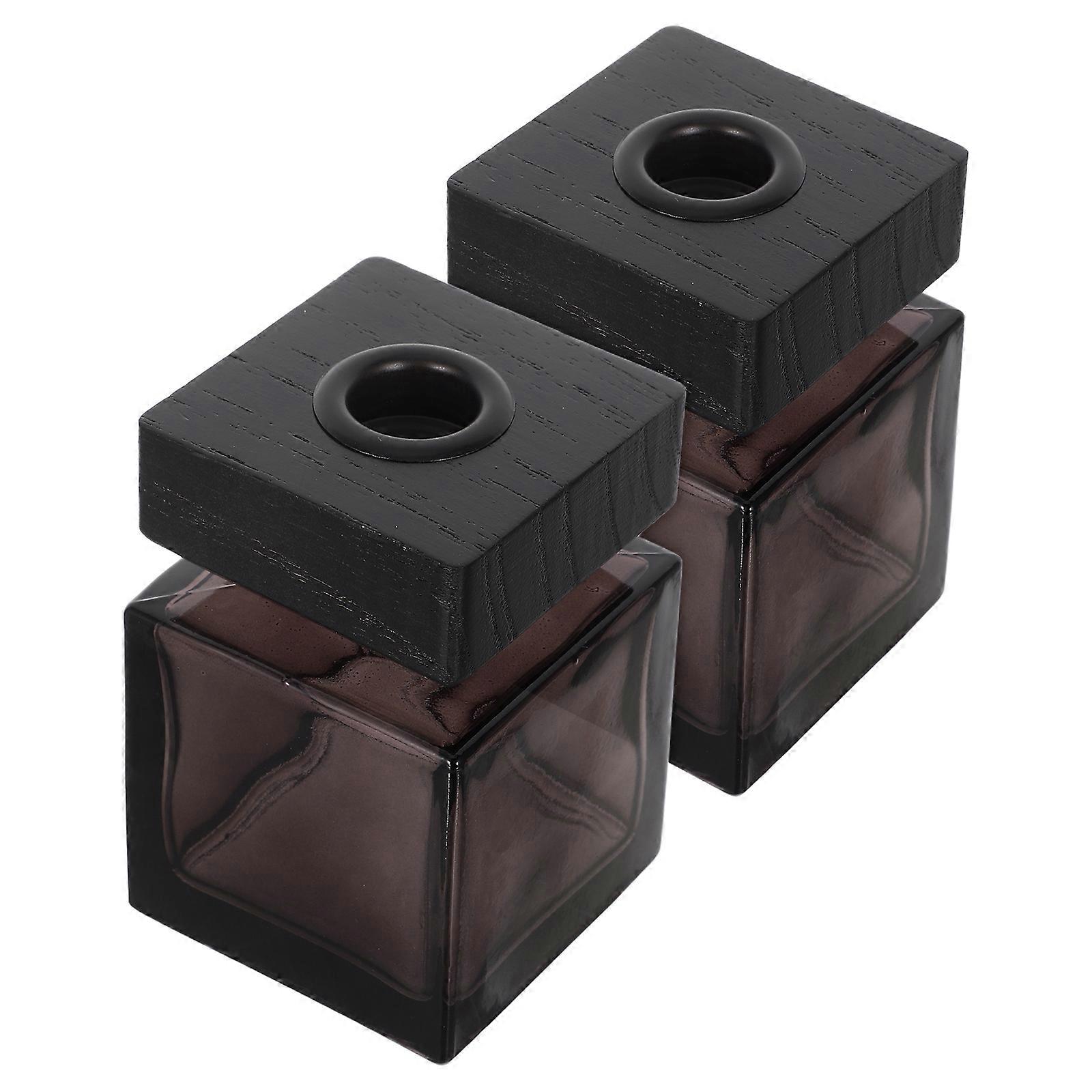 Fragrant Glass Bottle 2Pcs Square Diffuser Jar for Home Car Office Hotel and Bathroom Black Wooden Lid with Refillable Function