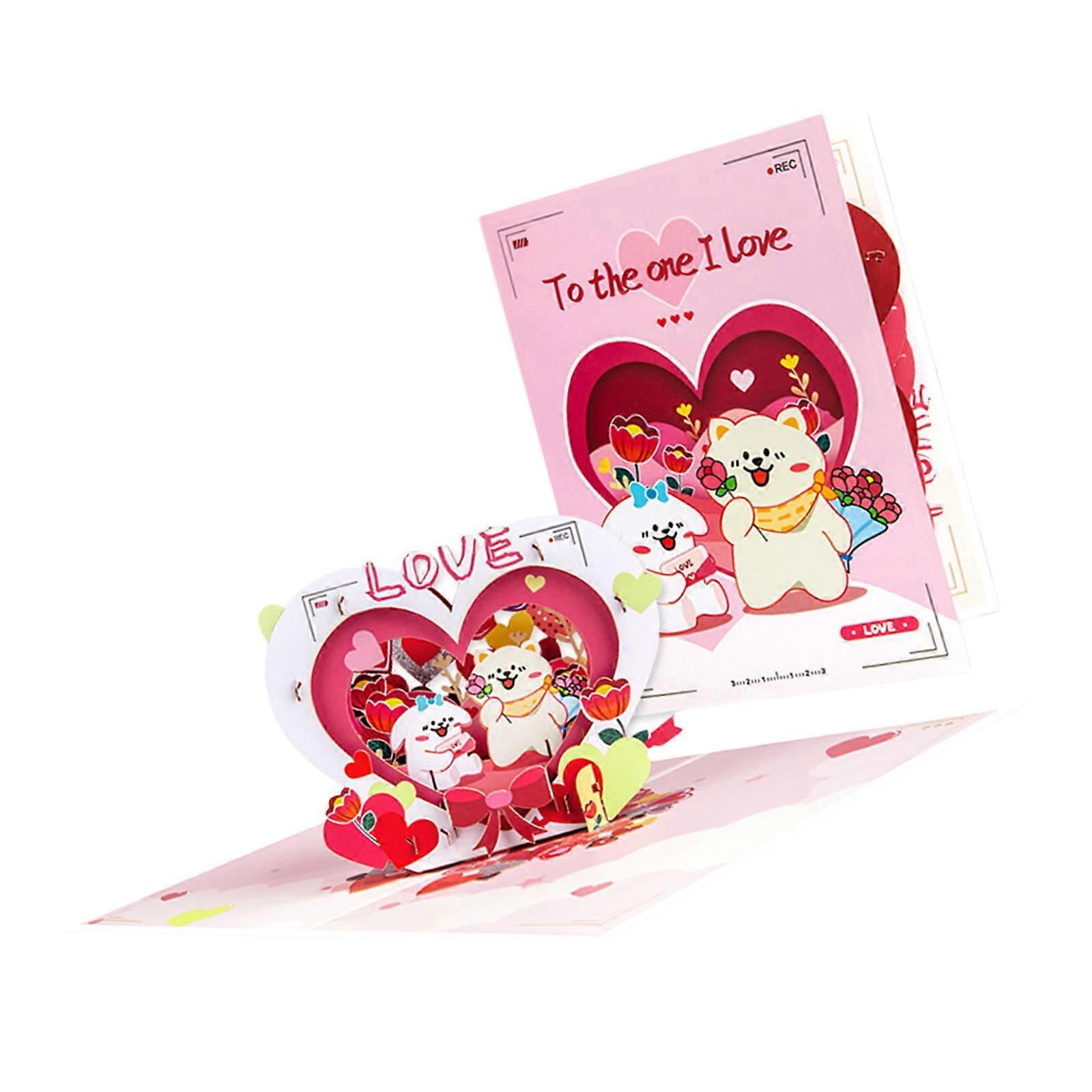 3D Popup Picture Frame Animal Card Handmade Greeting Card with Envelope Foldable Invitation Card for Valentine's Day Multicolor