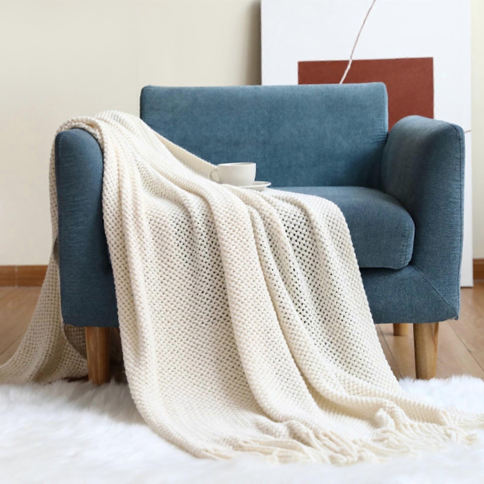 WinysinSofa Blanket Knitted Blanket Shawl Blanket Solid Color Blanket Bed Towel Wool Sofa Towel