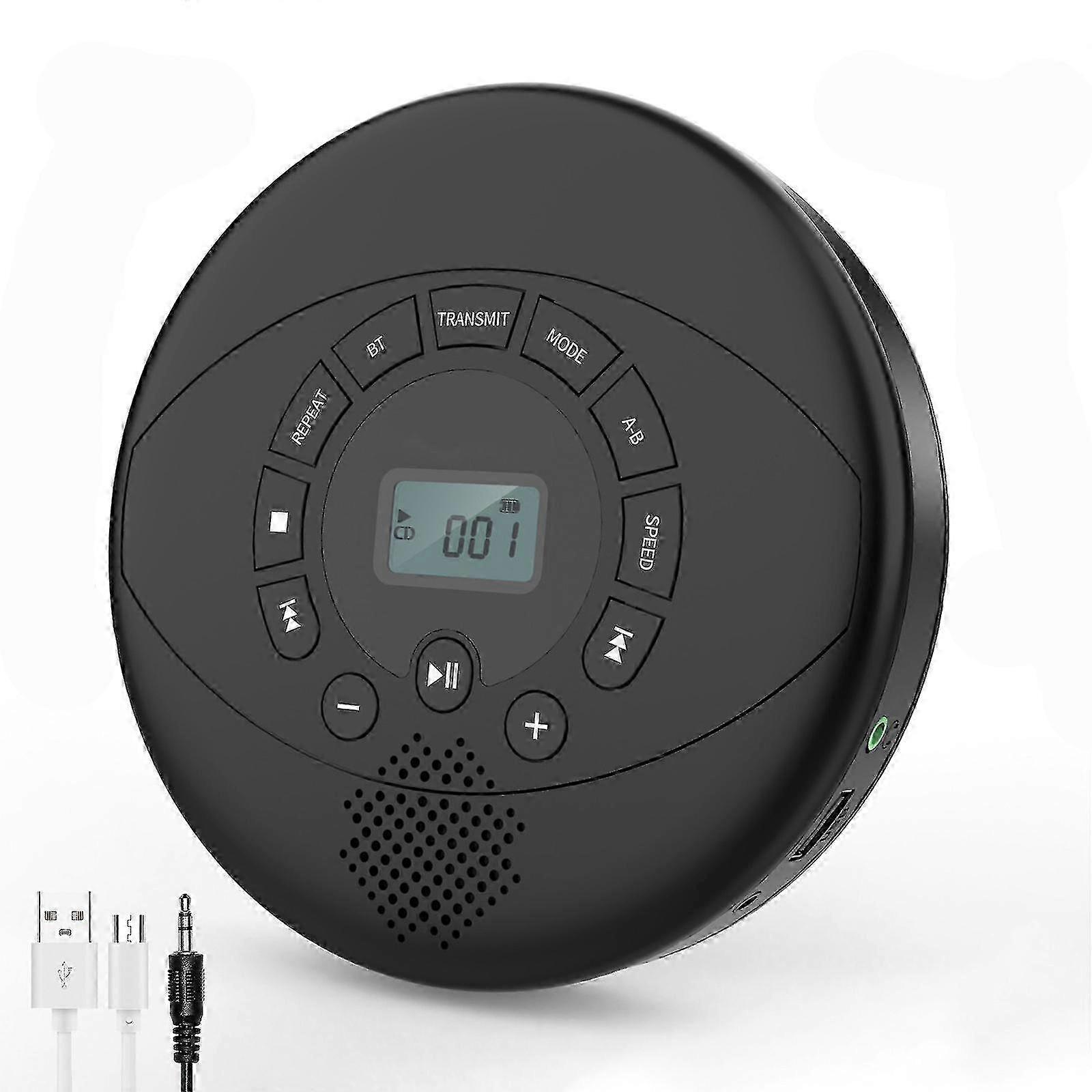 Portable CD Player with Speaker & Headphones, Anti-Skip CD Playing, MP3 USB Playable, Rechargeable Discman for Travel F