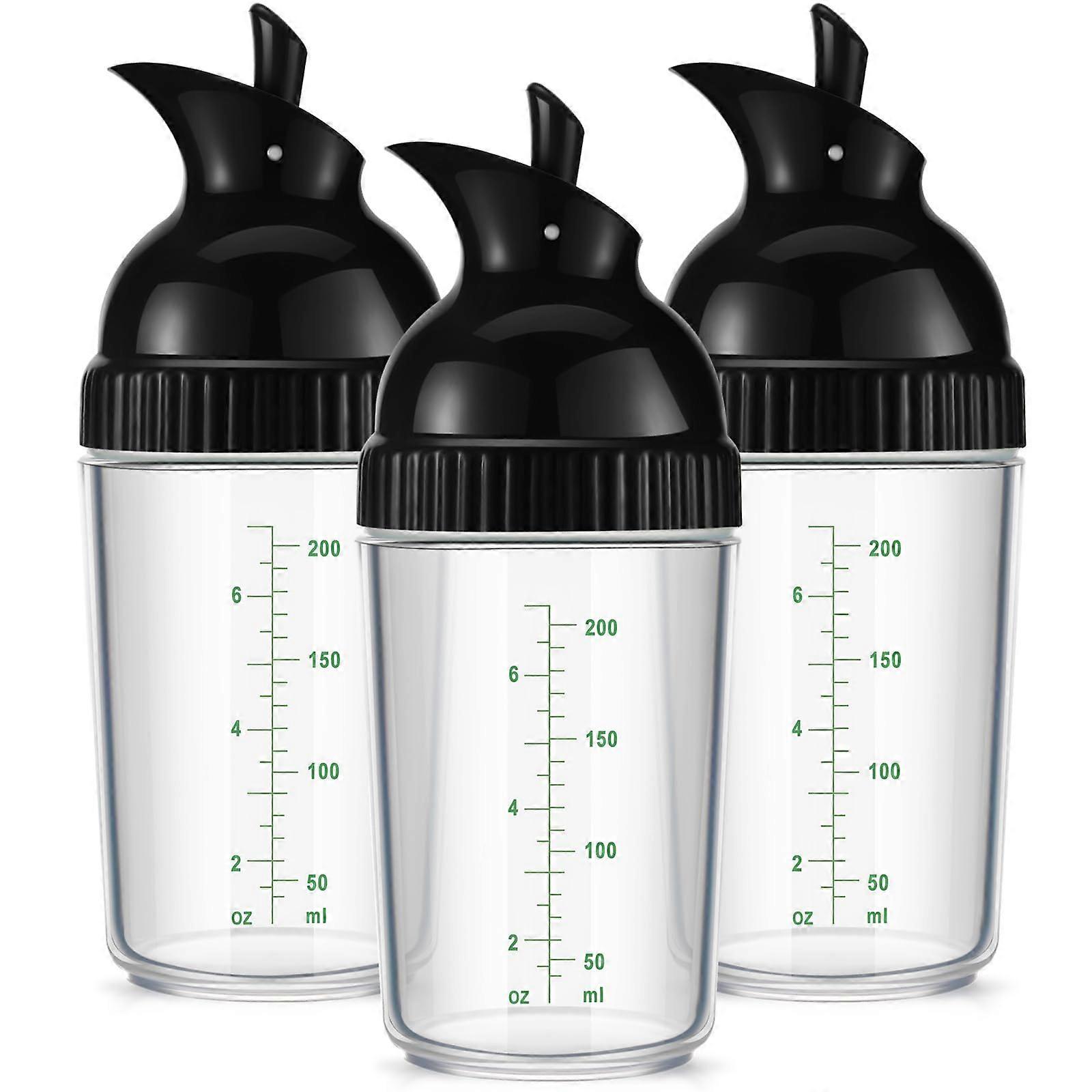 3 Pcs Salad Dressing Shaker Set of 3 200ml Mixer Bottles for Oil Vinegar Soy Sauce Black