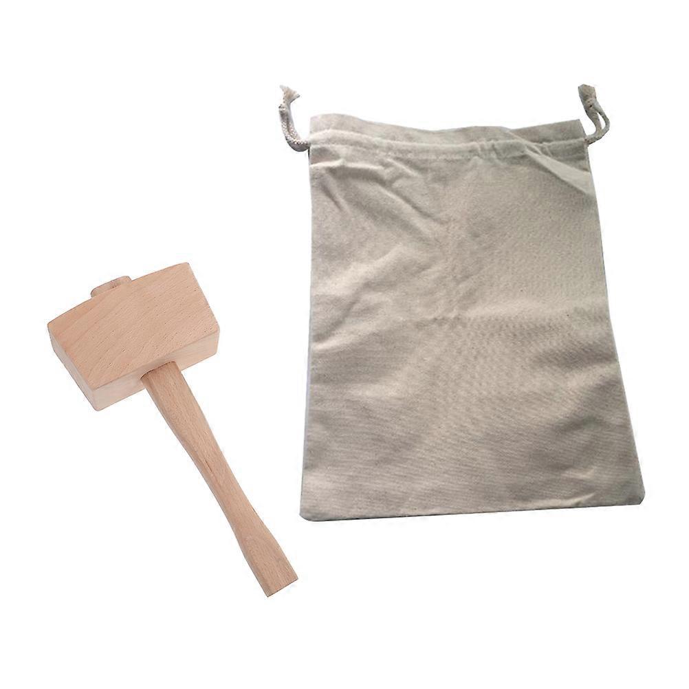 Reusable Canvas Ice Crusher Bag with Wooden Mallet for Home 1Set