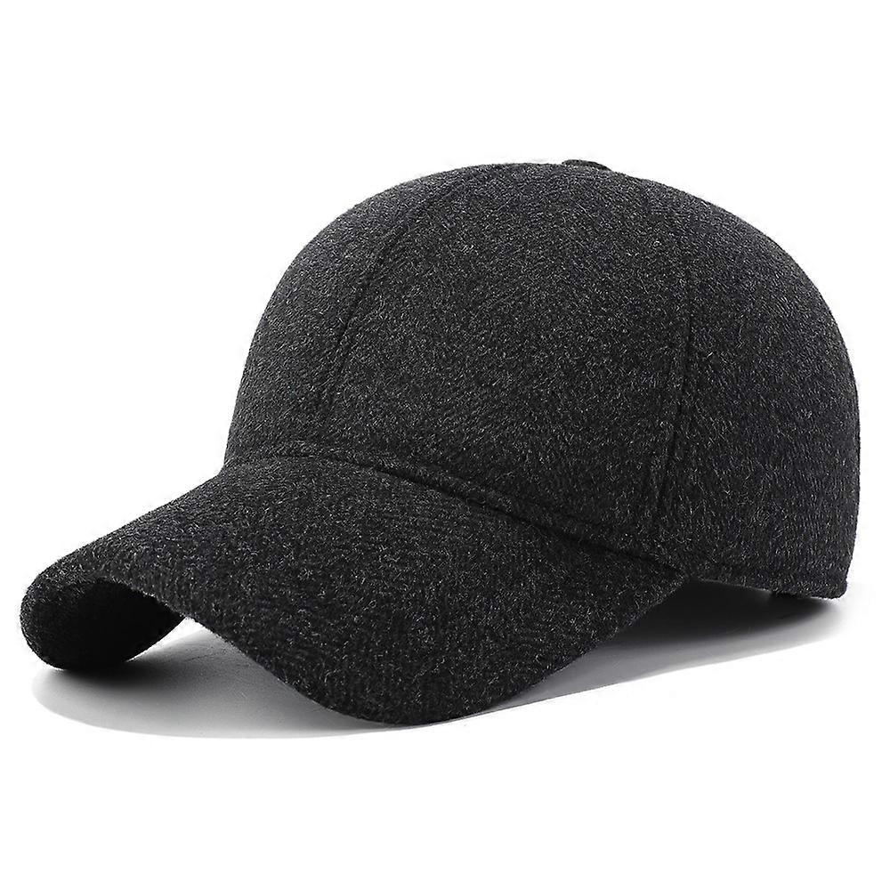 Winter Thermal Wool Baseball Cap for Middle-Aged and Elderly Peaked Hat with Foldable Earflaps