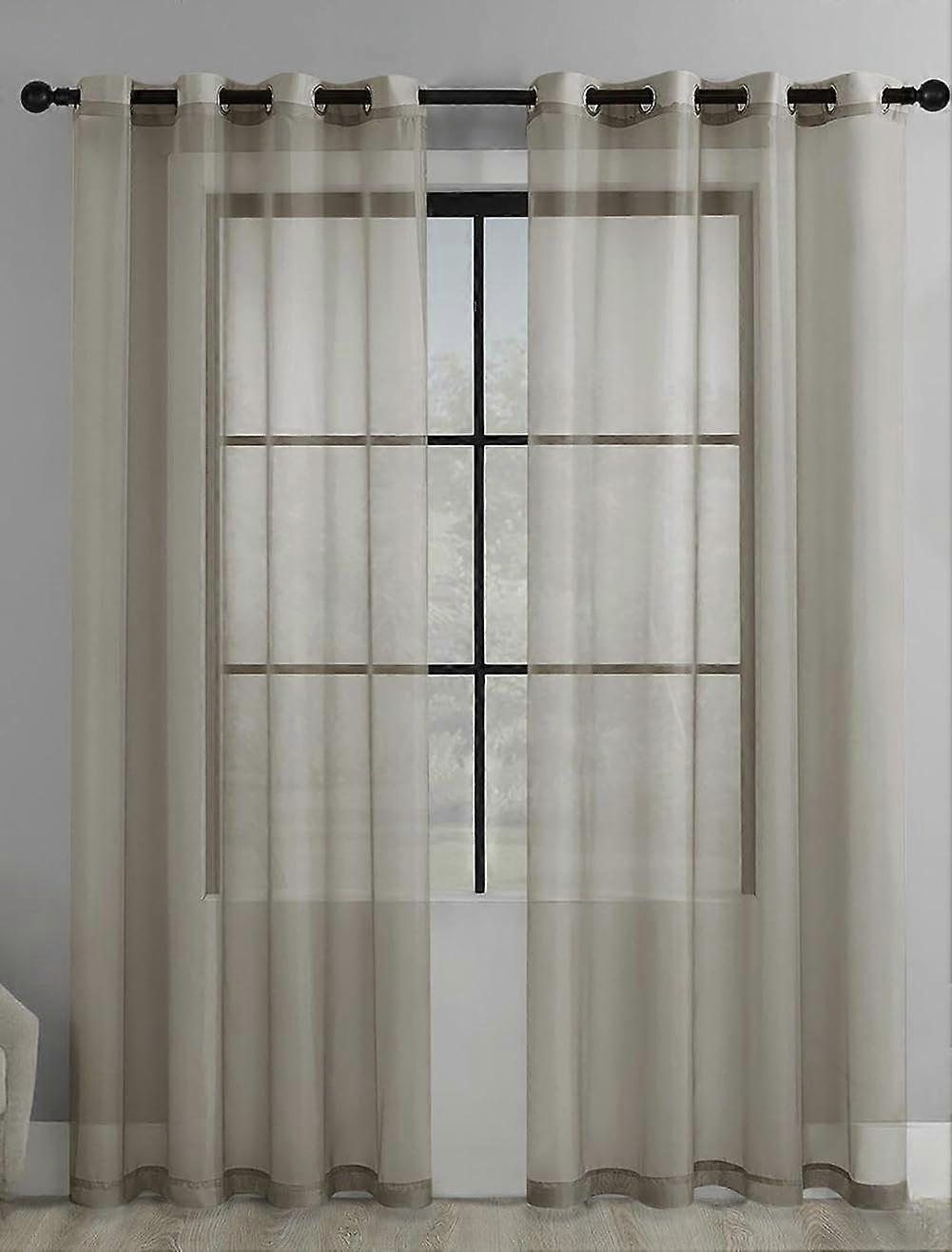 Set of 2 Gradient Faux Linen Sheer Curtains Light Filtering Privacy for Living Room Bedroom 51 x 82 Inch Light Brown