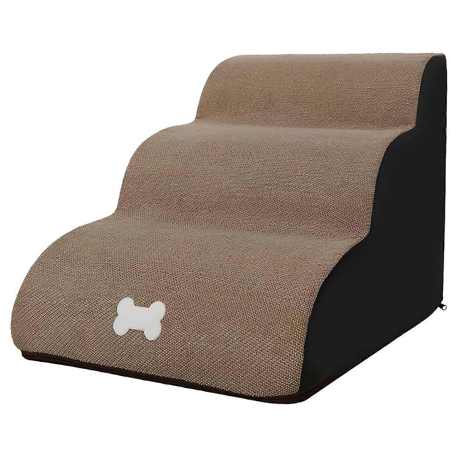 Pet Climbing Ladder With Sponge Steps, Slope For 3 Layers, Camel Color