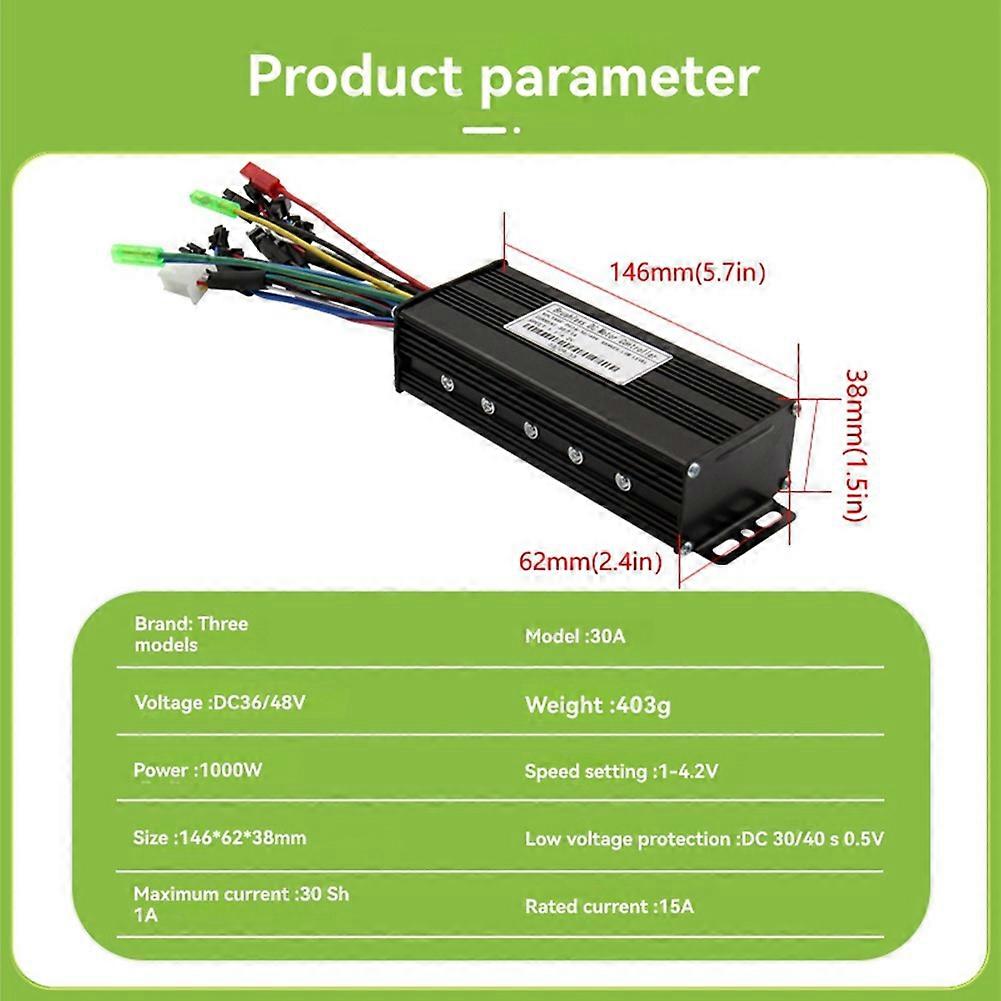 36V 48V 1000W 30A Three Mode Brushless Controller with Speed Limit Line for Ebike Electric Scooter